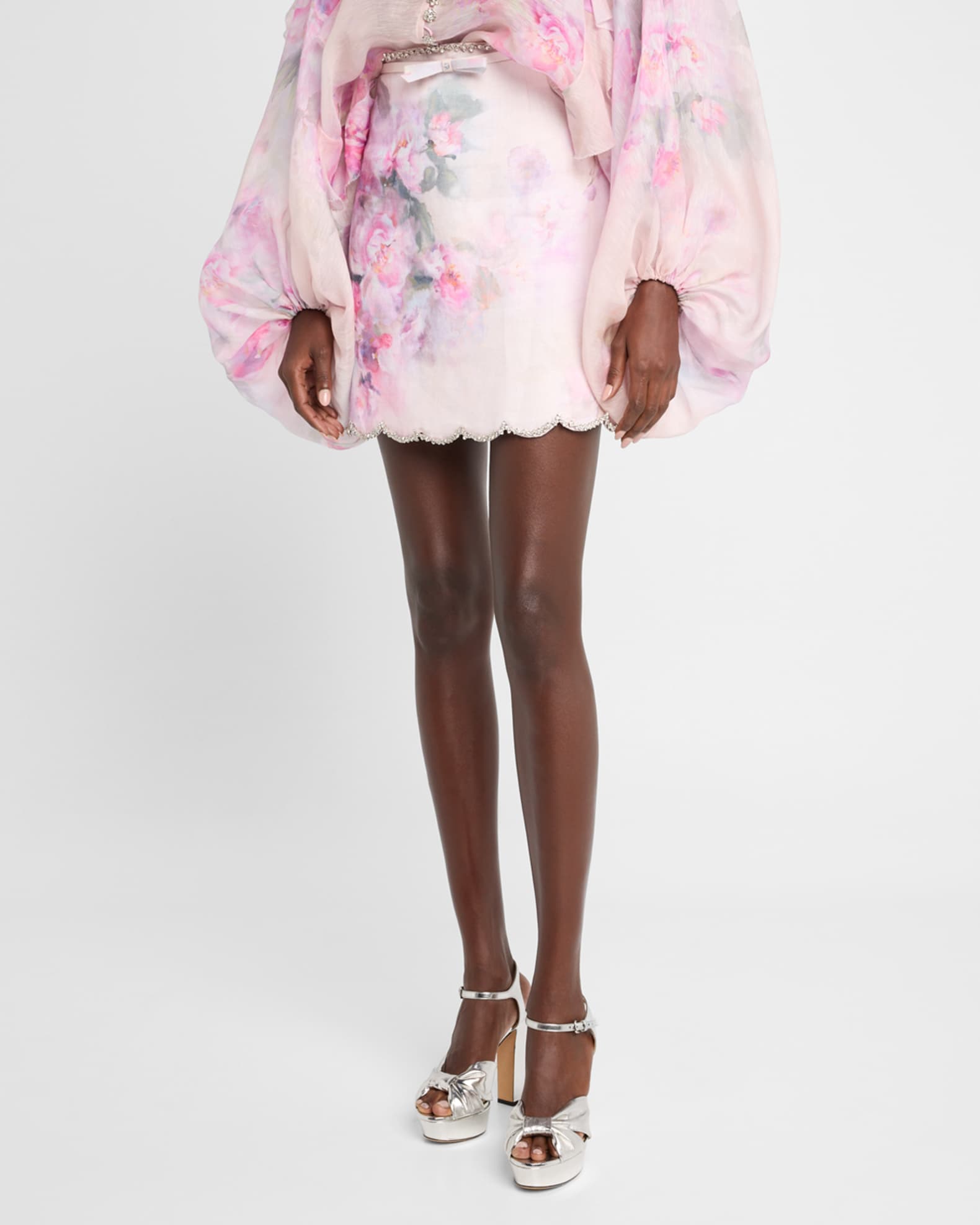 【送料&関税込】Zimmermann Crush Scalloped Mini Skirt Crush Scalloped Mini Skirt Pink Floral Online | Zimmermann