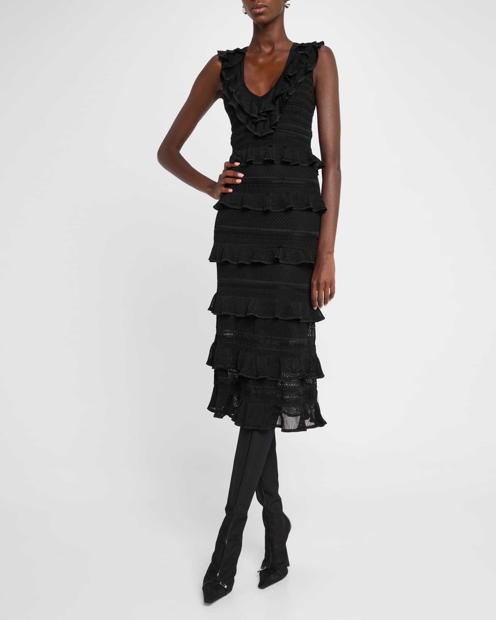 Zimmermann Crush Frilled V-Neck Midi | Neiman Marcus