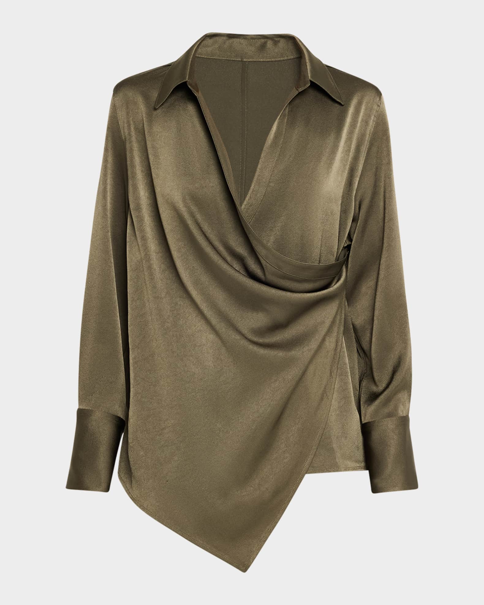 Fluid-Satin Relaxed Wrap Shirt 0