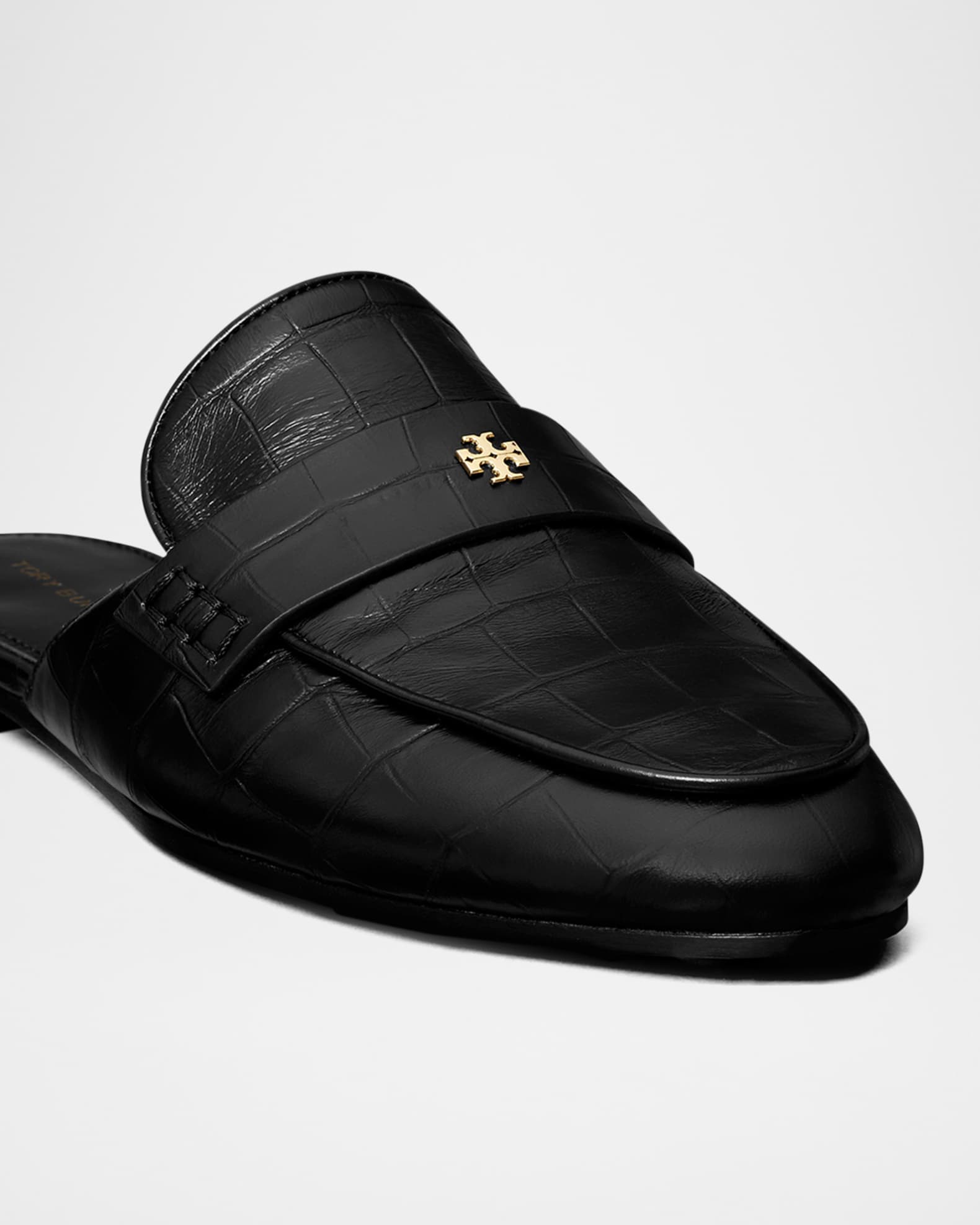 Tory Burch Croc-Embossed Leather Loafer Mules | Neiman Marcus