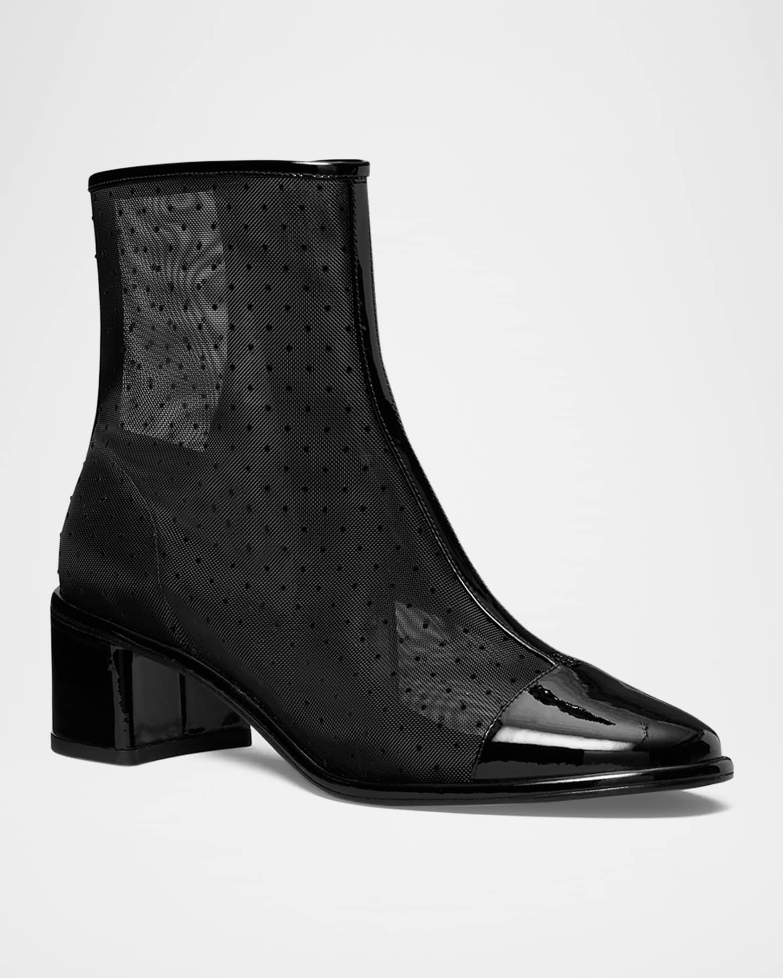 Polka-Dot Mesh Cap-Toe Ankle Boots 1