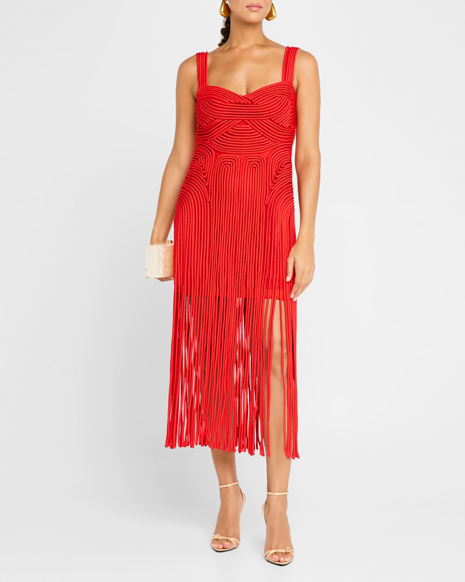 Darby Sweetheart Macramé Fringe Midi Dress 1