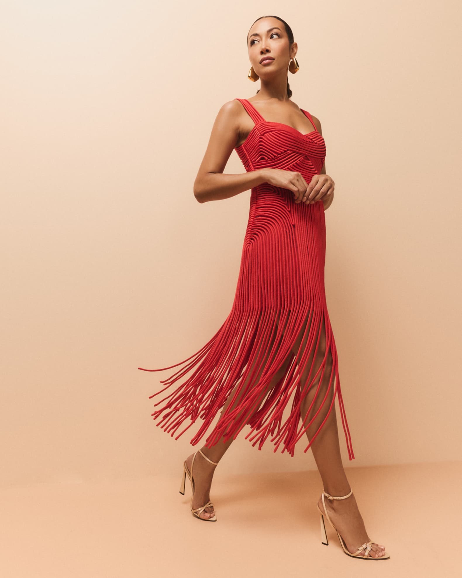 Darby Long Sleeve Fringe Midi Dress