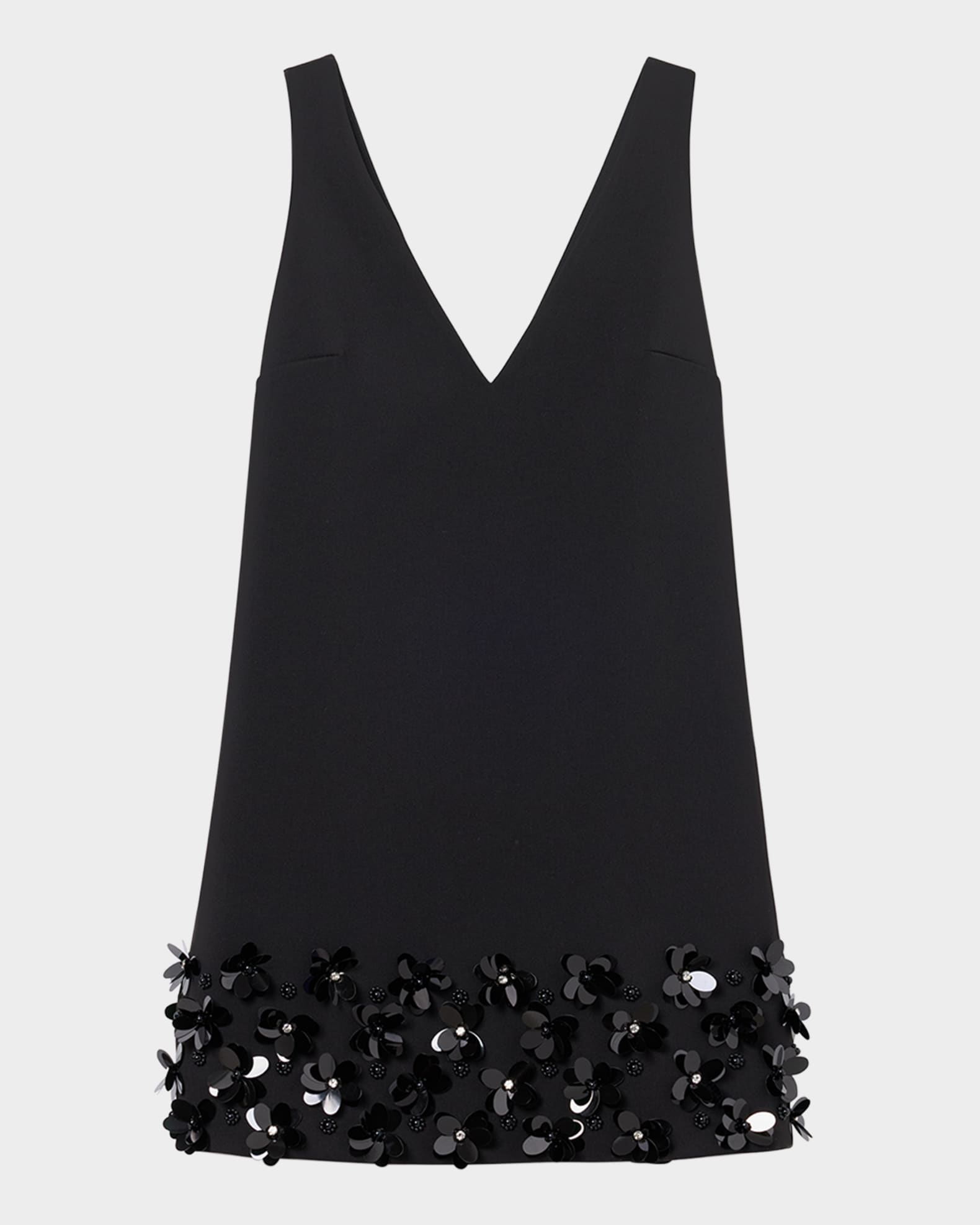 Black Crepe 3D Sequined Mini Dress 0