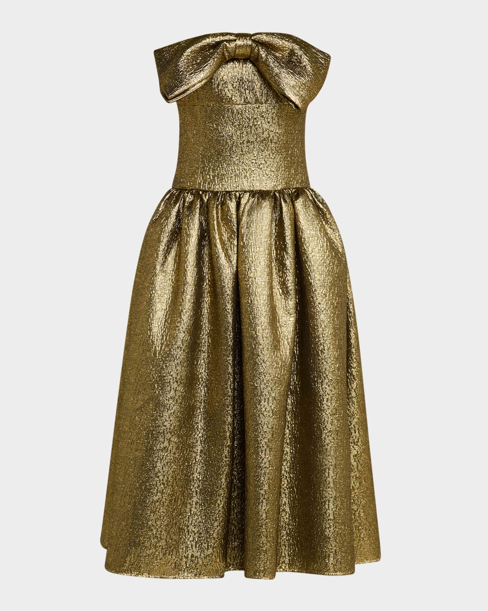 Metallic Jacquard Bow Midi Dress 0