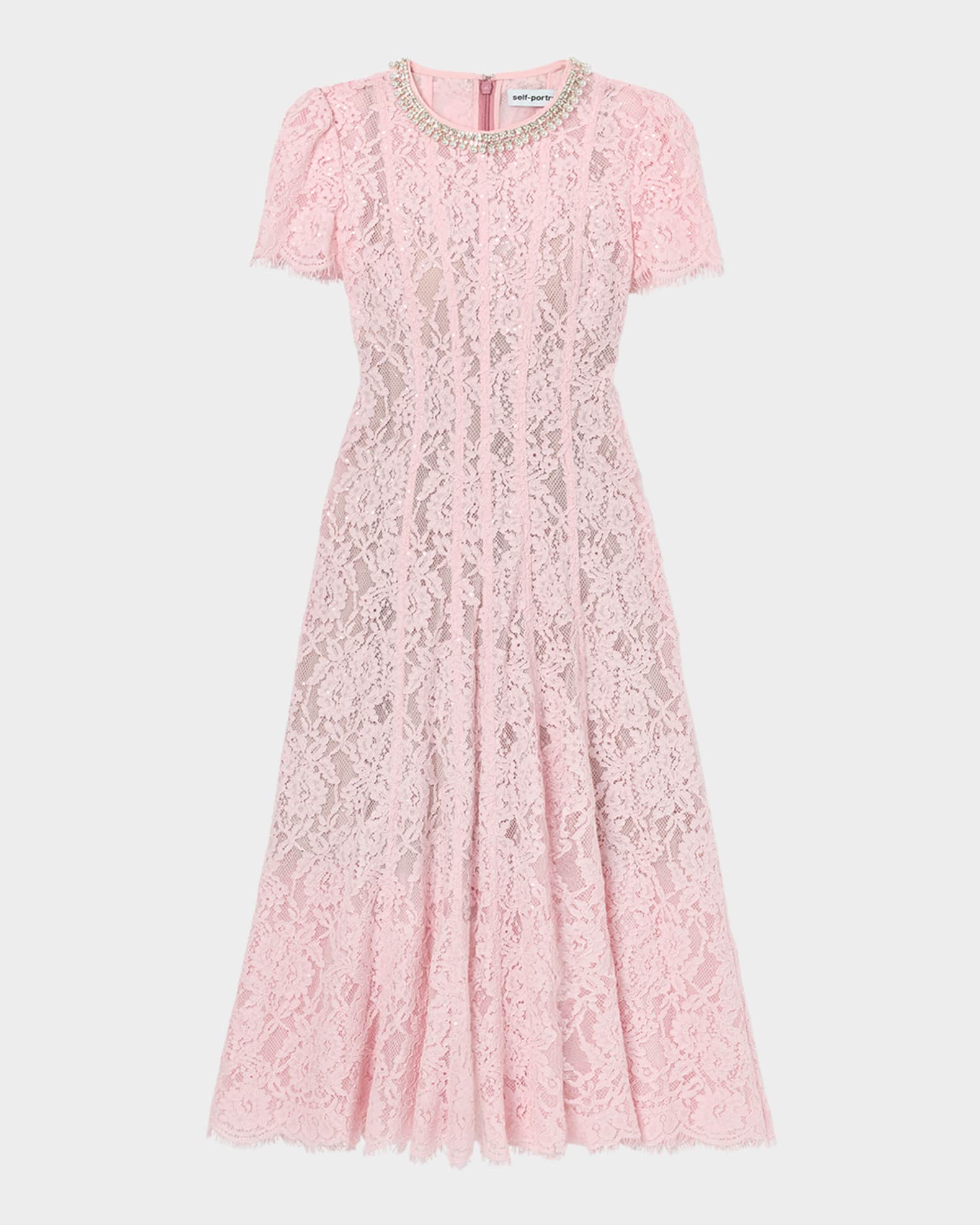 Embellished Lace Midi Dress 0
