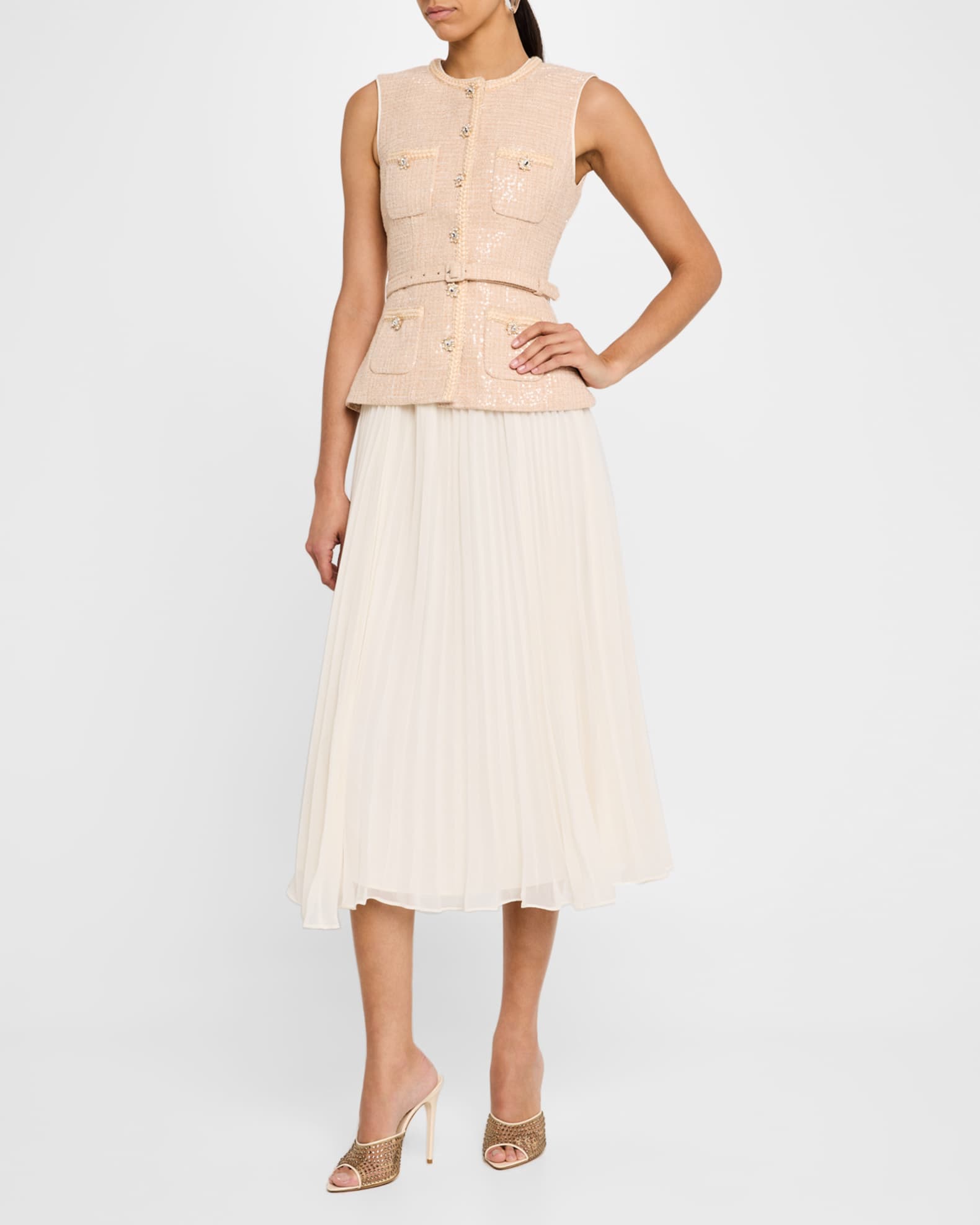 Sequined Boucle Chiffon Midi Dress 1