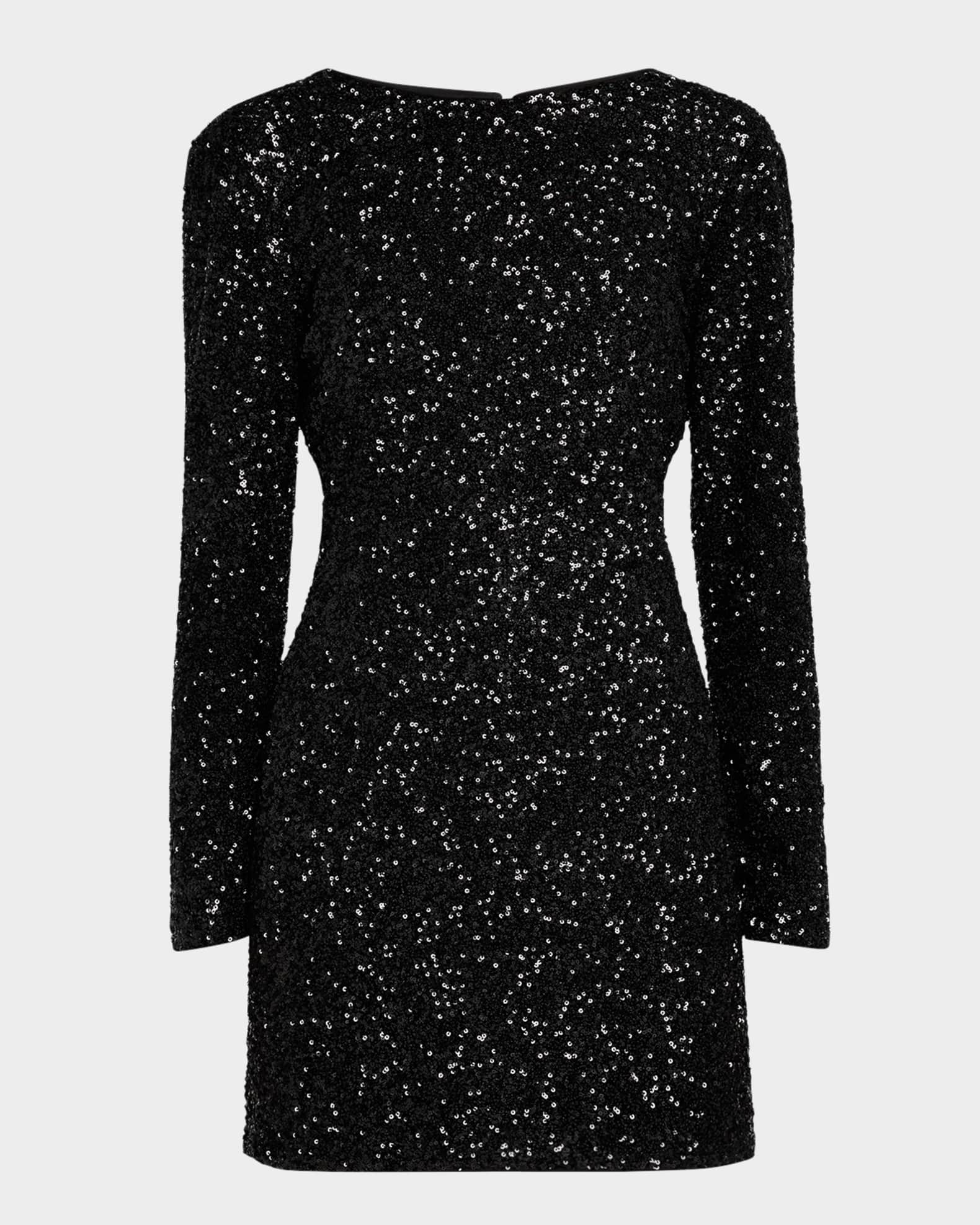 Long-Sleeve Sequined Mini Dress 0