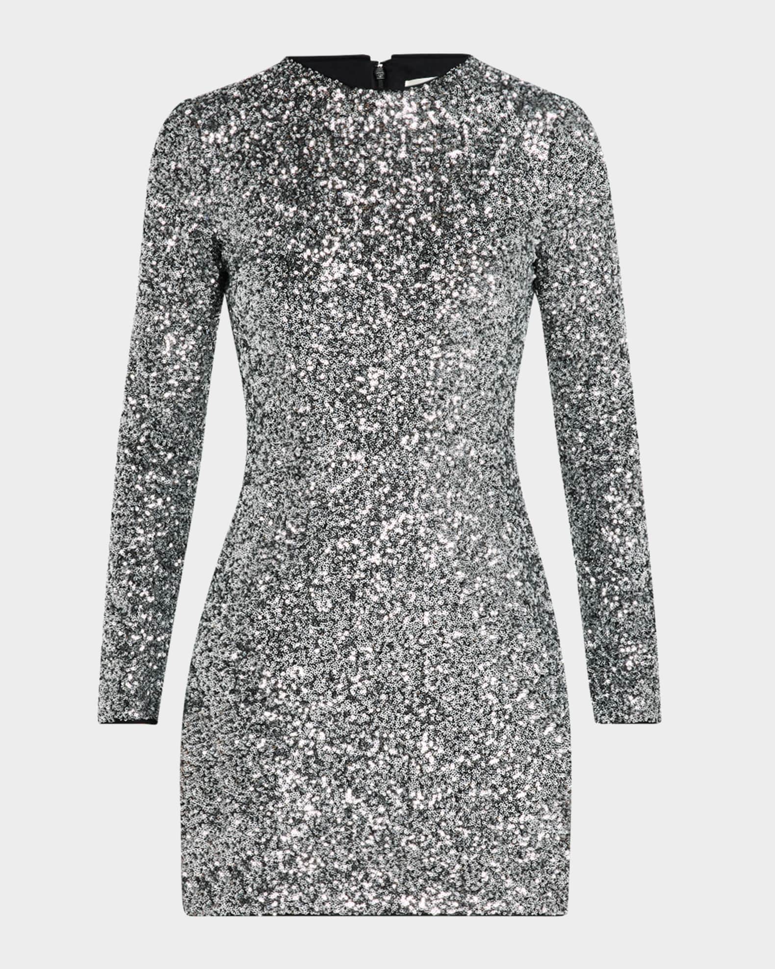 Silver sequin mini dress long sleeve best sale