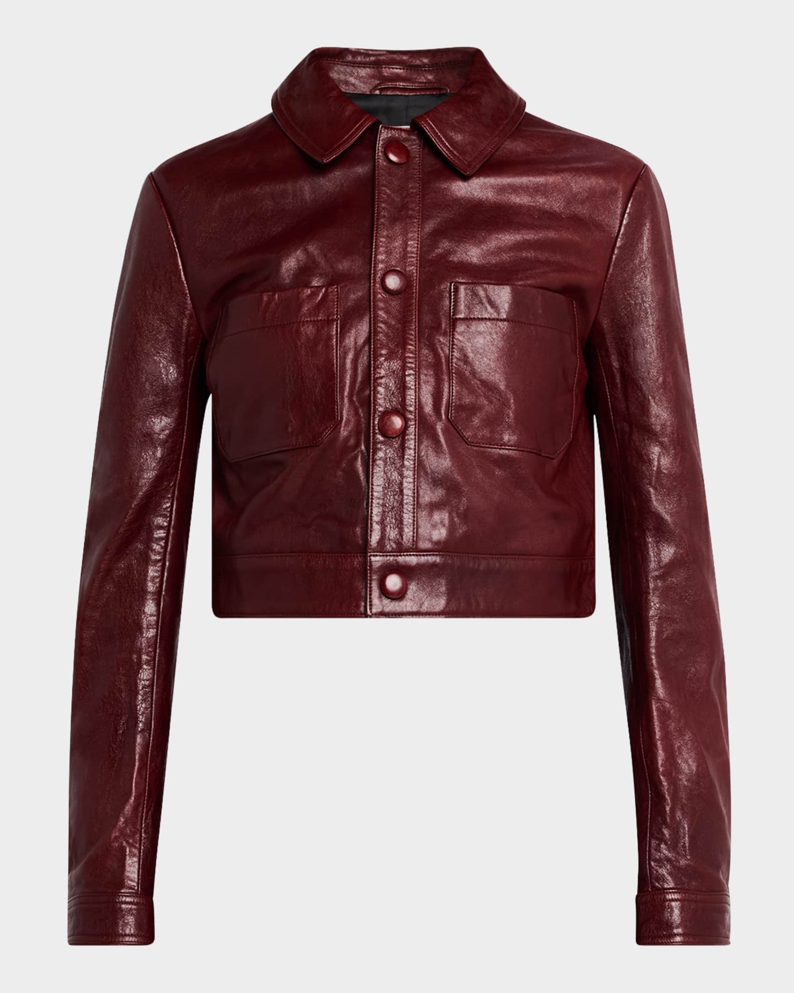 Frame Button Front Leather Jacket Syrah Red