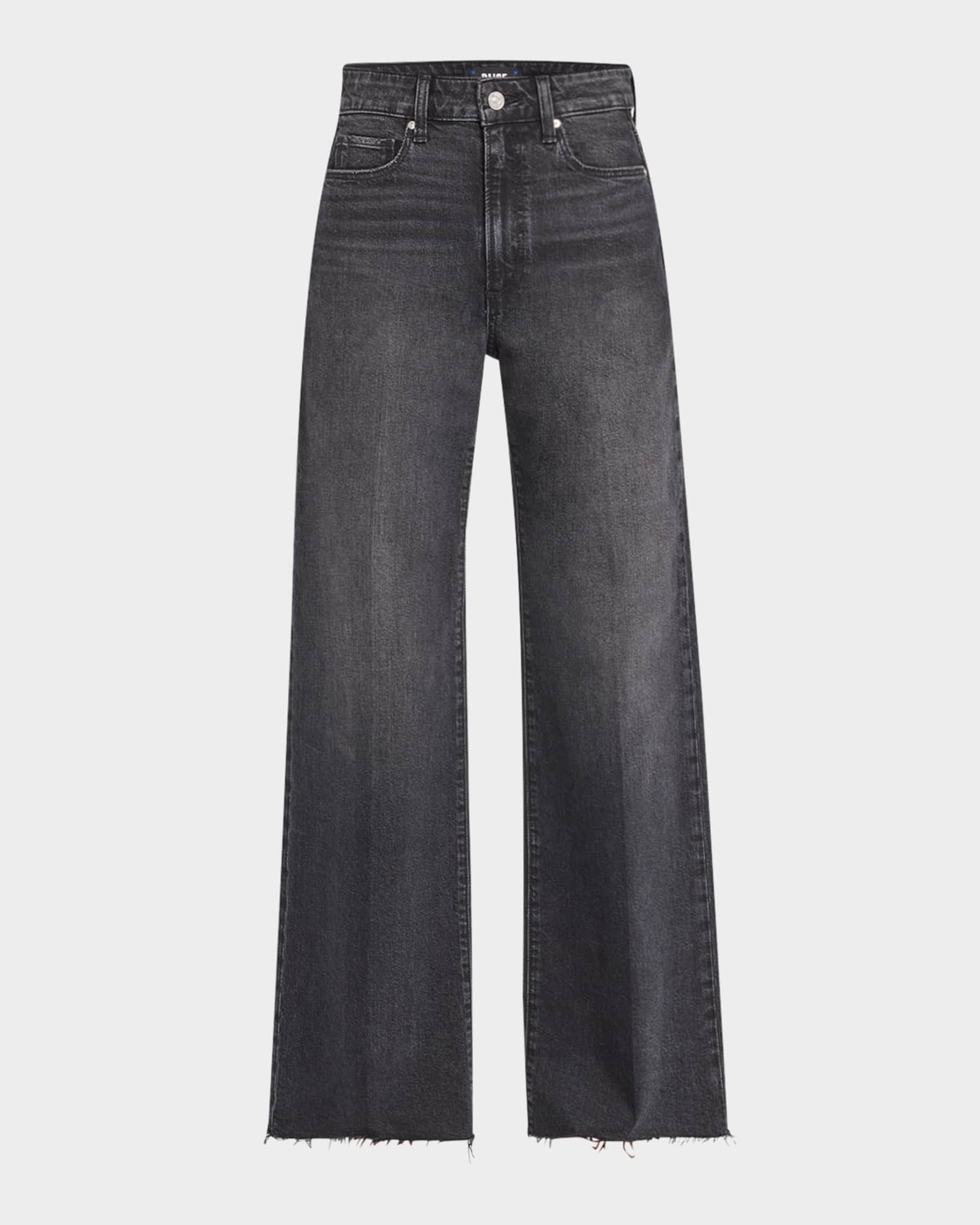 Paige Anessa High Rise Wide Leg Raw Hem Jeans Viper Black Distressed 30