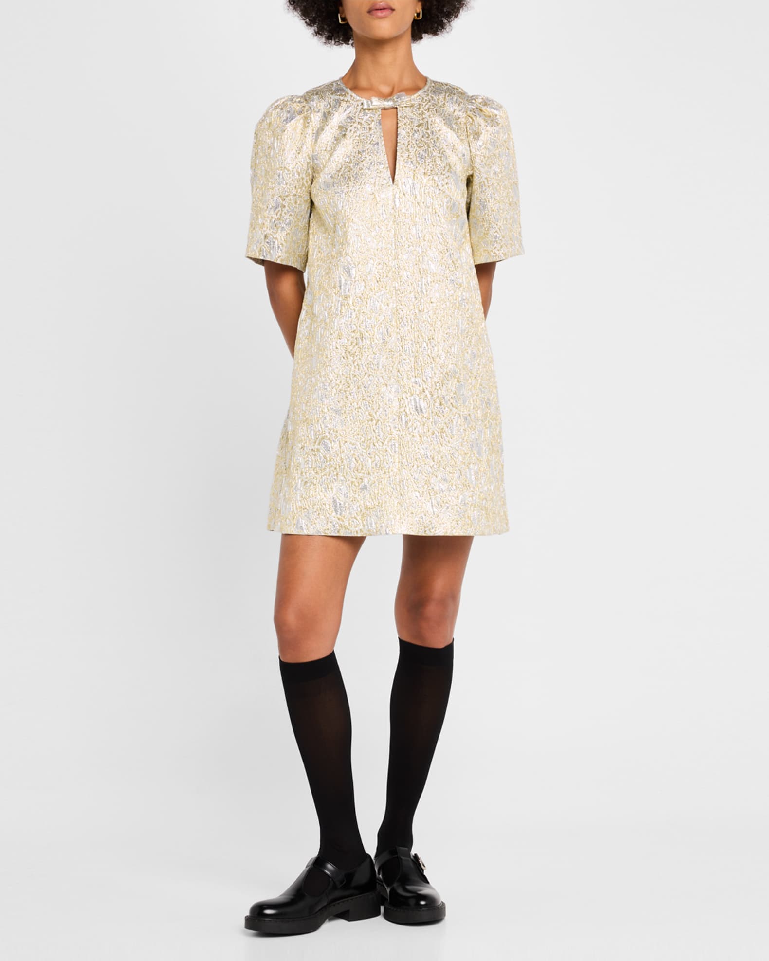 Metallic Cloque Short-Sleeve Mini Dress 1