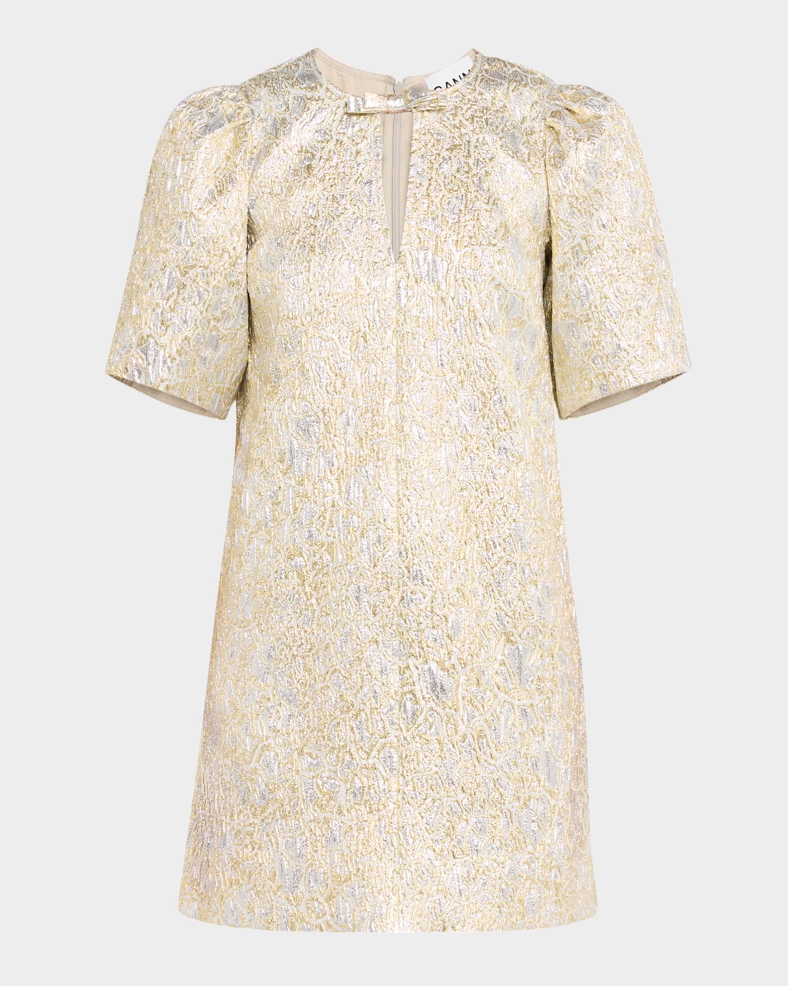 Metallic Cloque Short-Sleeve Mini Dress 0