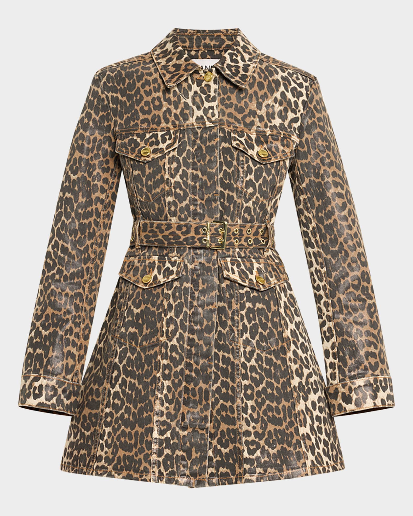 Leopard Foiled Denim Mini Dress 0