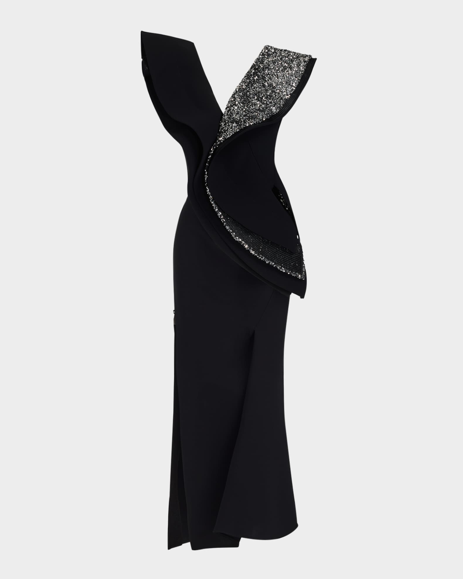 Revive Wave Sequined-Ruffle Slit Midi Dress 0