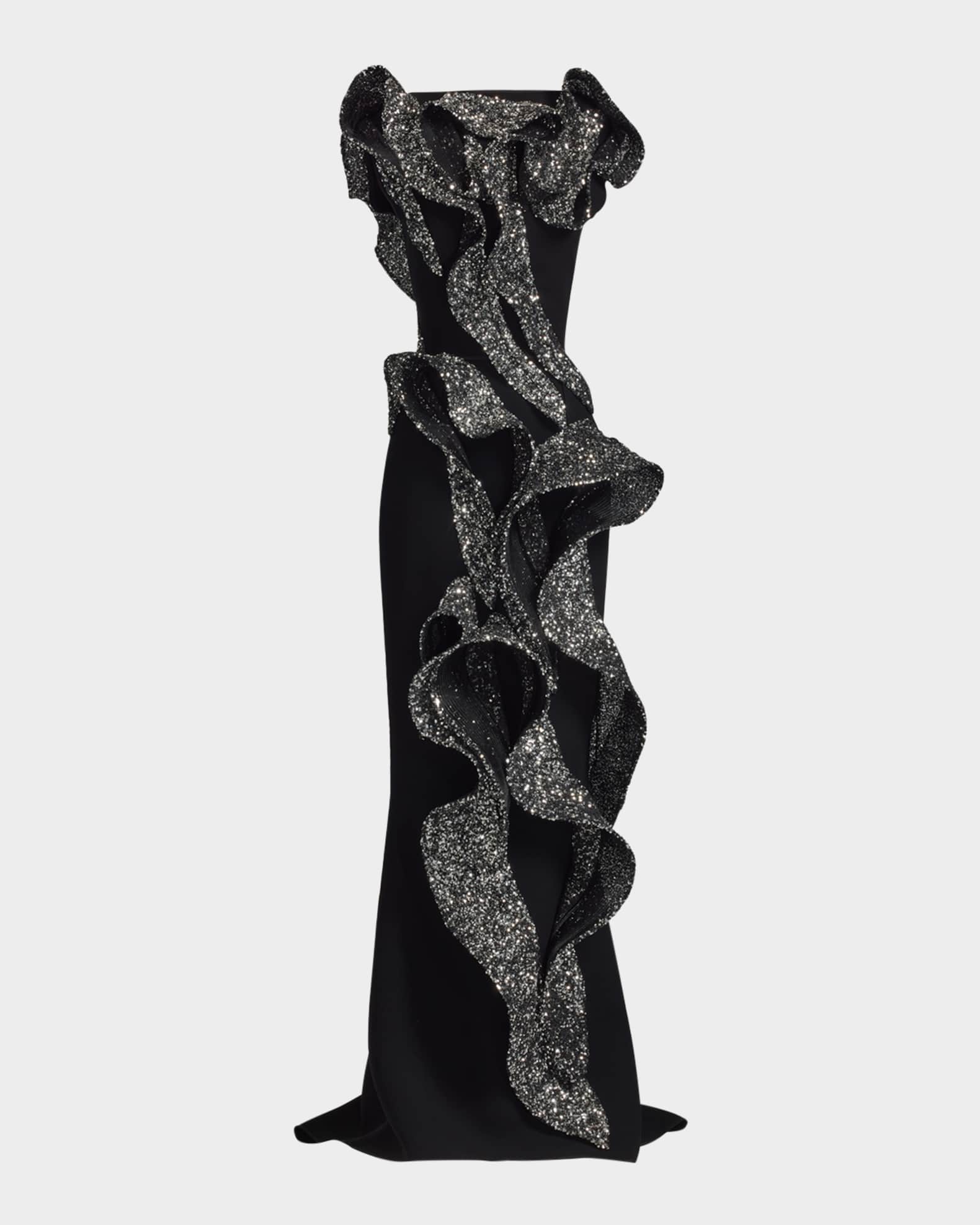 Tantalise Wave Sequined-Ruffle Mermaid Gown 0