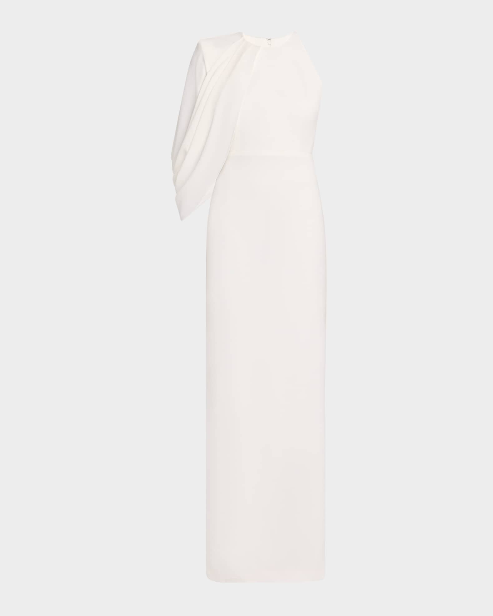 Asymmetric Cape-Sleeve Crepe Column Gown 0
