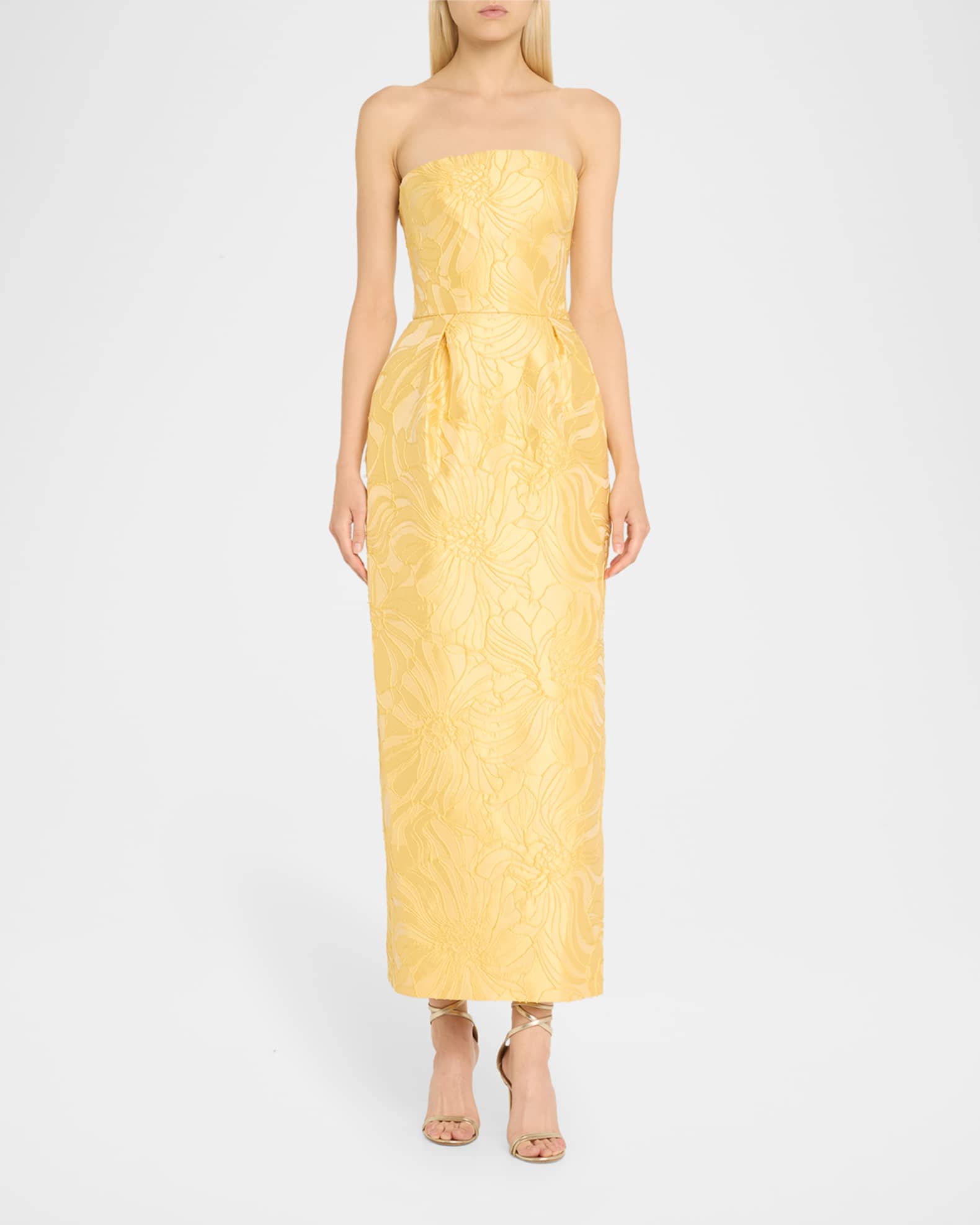 Strapless Floral Jacquard Pleated Ankle Dress 1