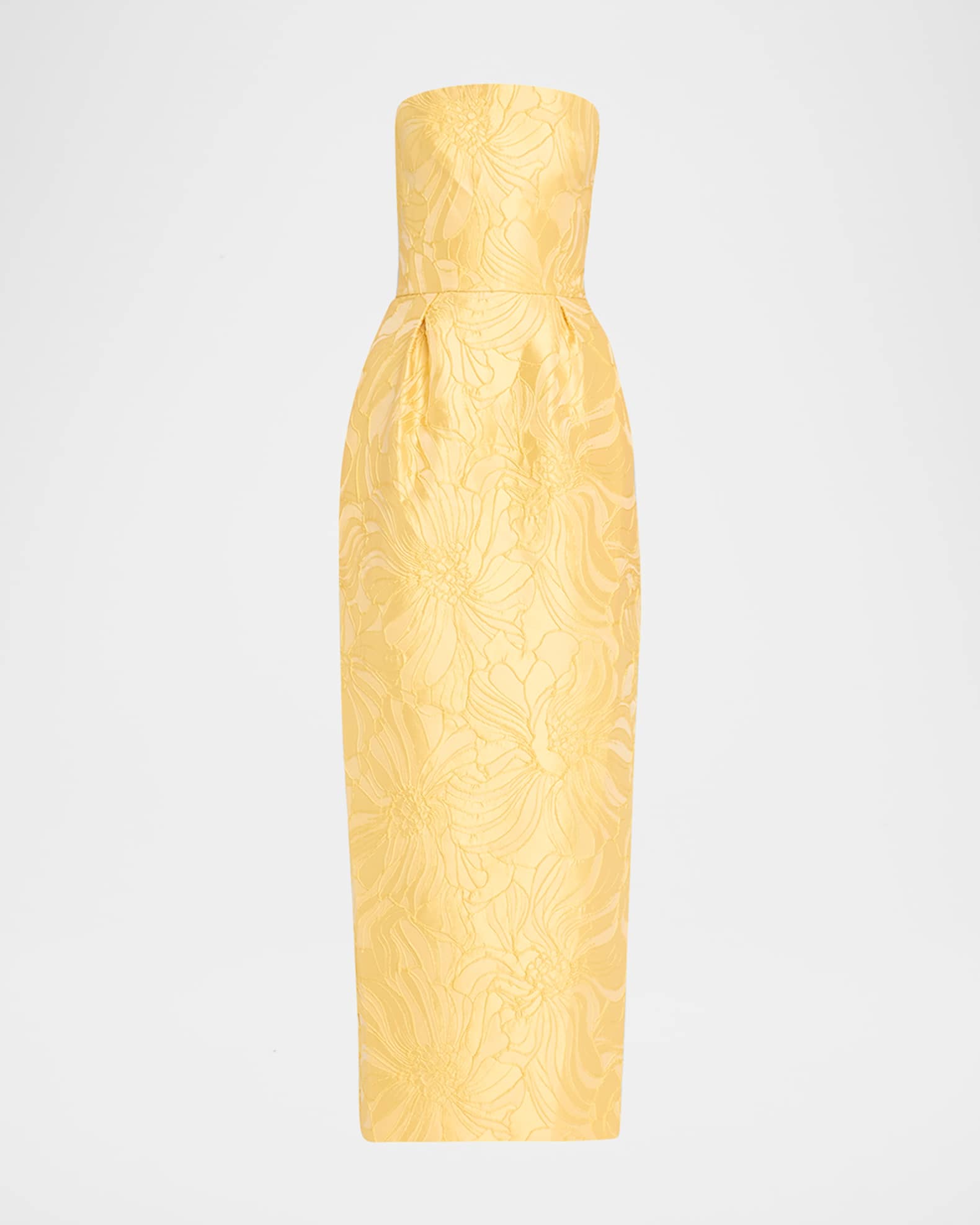 Strapless Floral Jacquard Pleated Ankle Dress 0