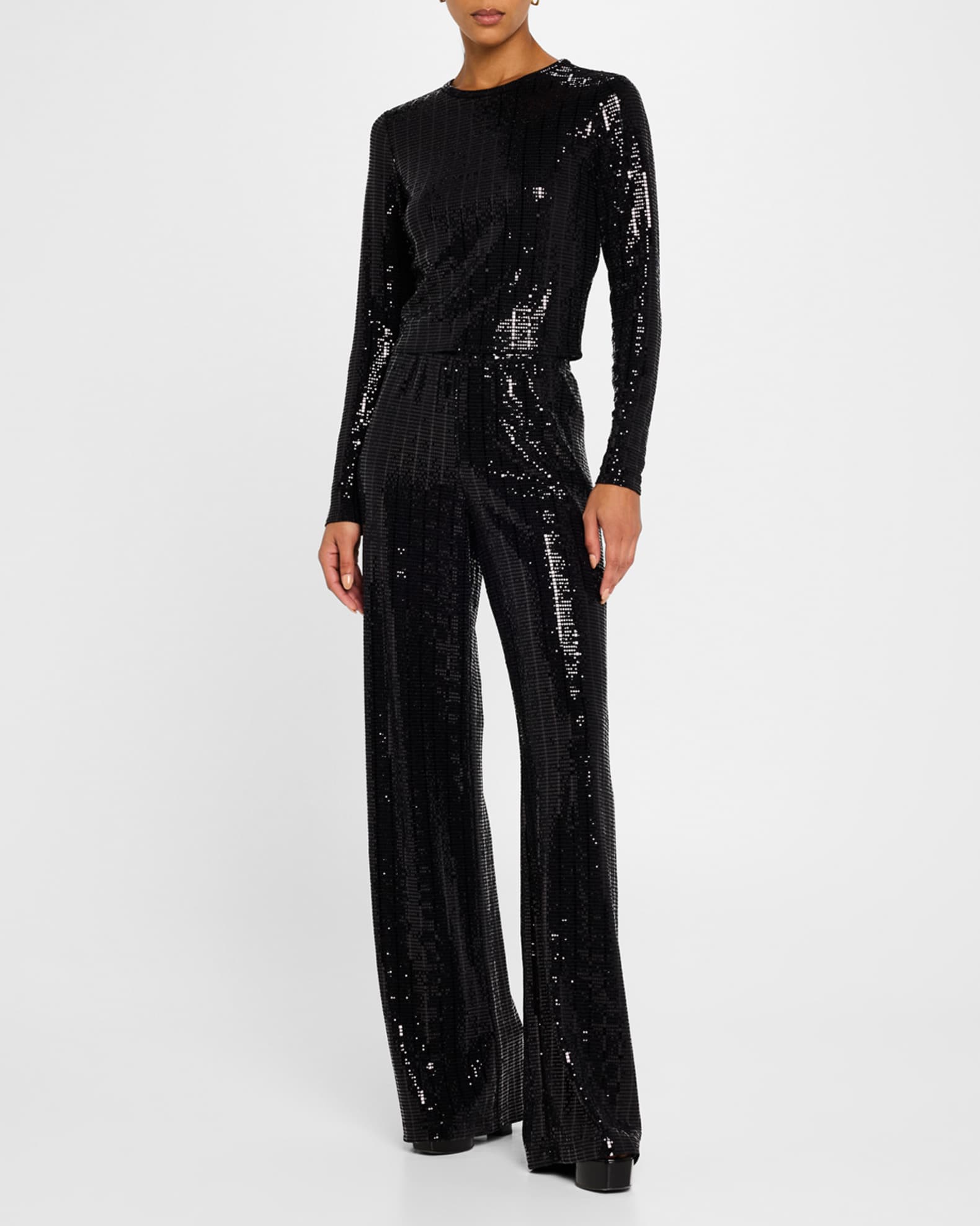 Delaina Sequined Long-Sleeve Crop Top 1