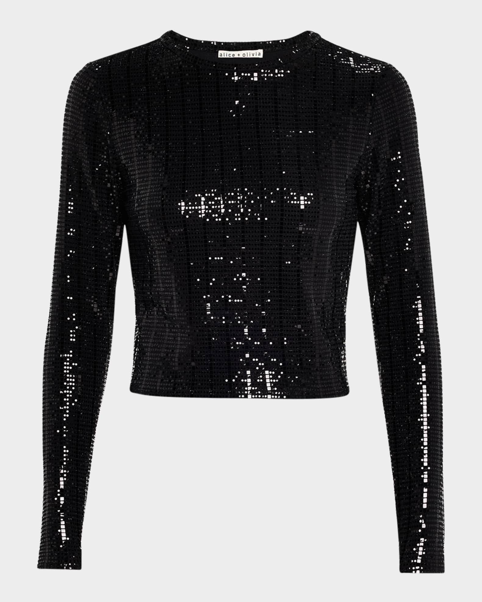 Delaina Sequined Long-Sleeve Crop Top 0