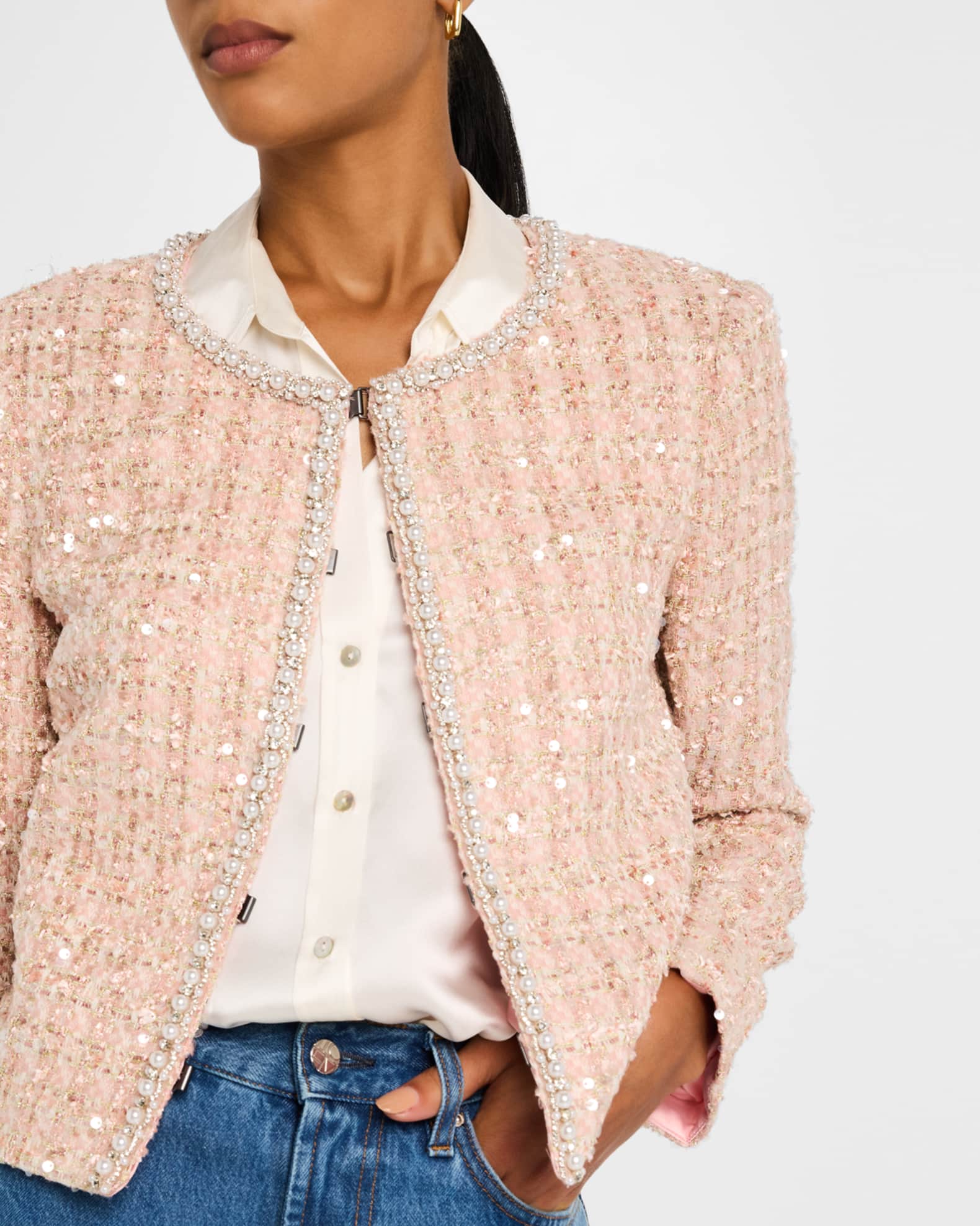  特価ブログのポータルサイト Olivia + Alice Kidman Jacket Boxy Tweed Plaid Embellished ジャケット・アウター