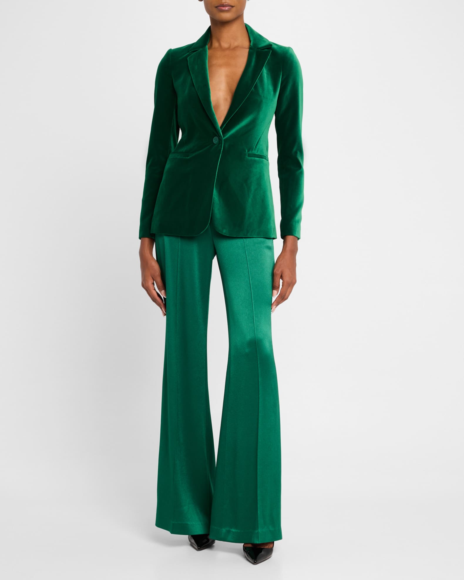 Macey Notch-Collar Fitted Velvet Blazer 1