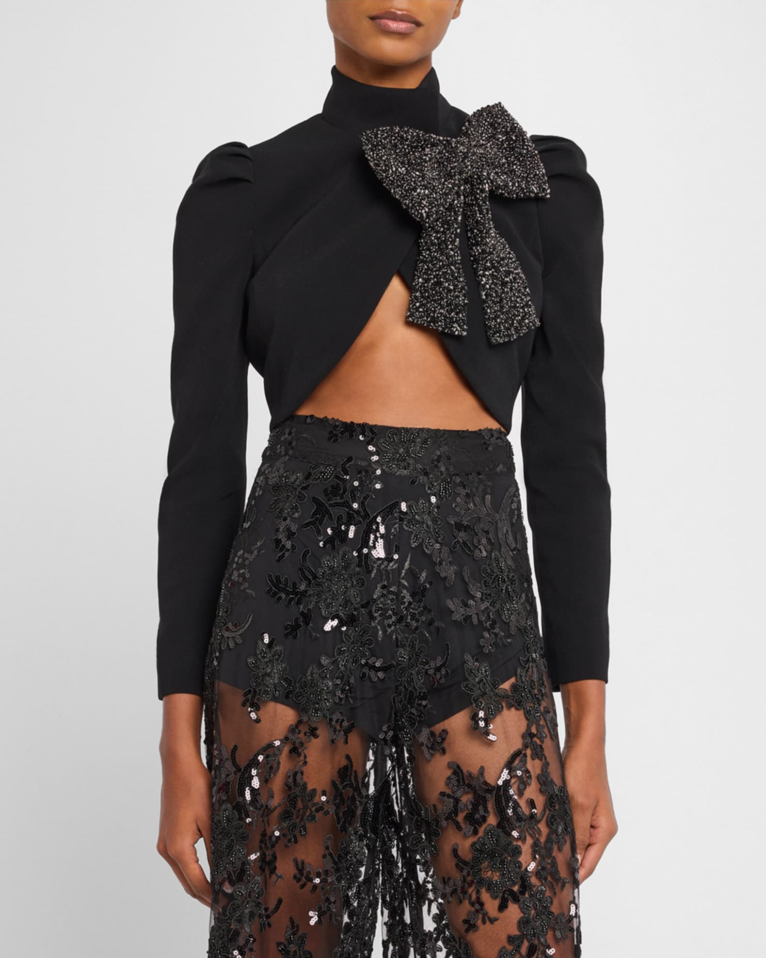 Addison Embellished Bow Collar Cropped Jacket