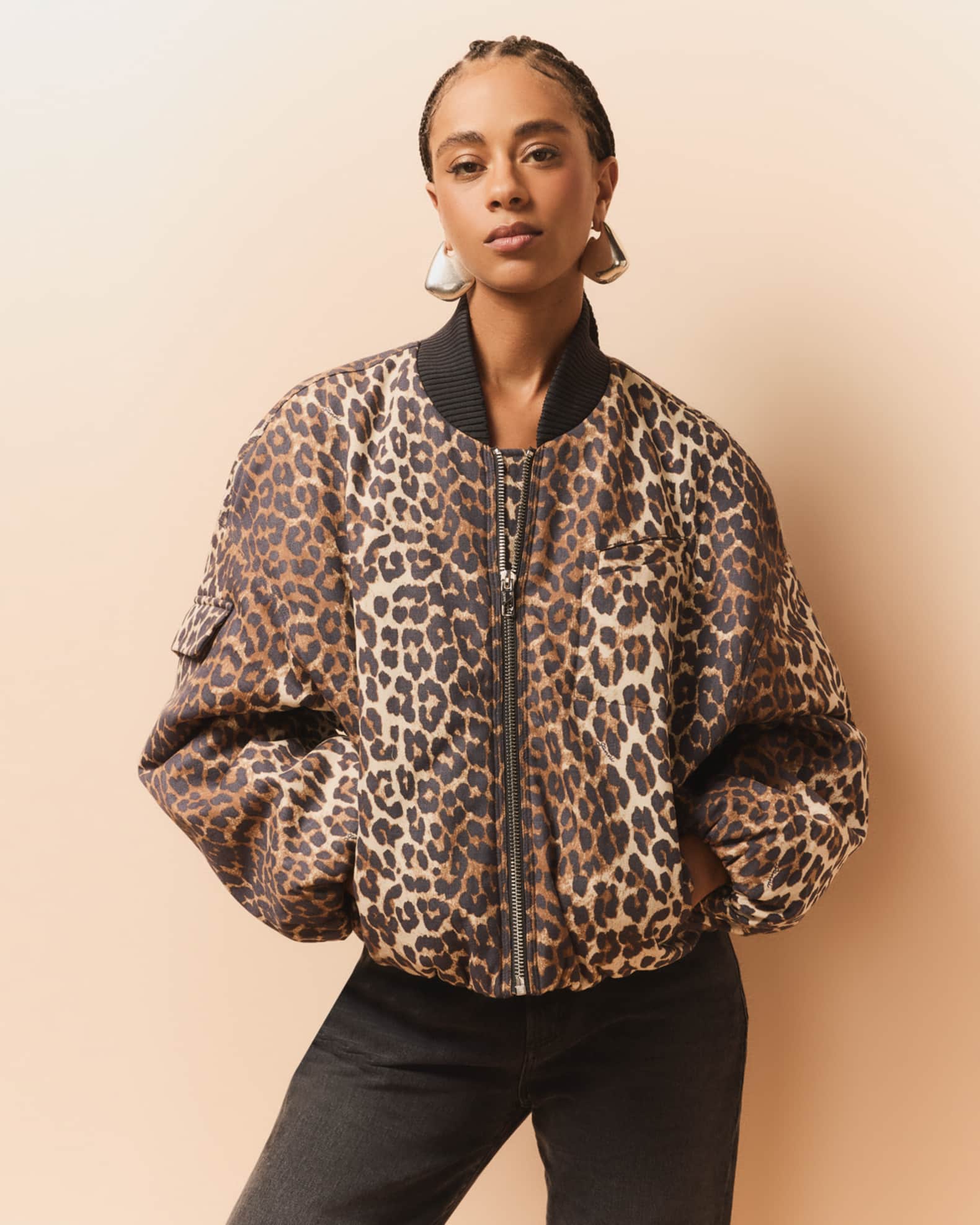Oversized Leopard Bomber Jacket