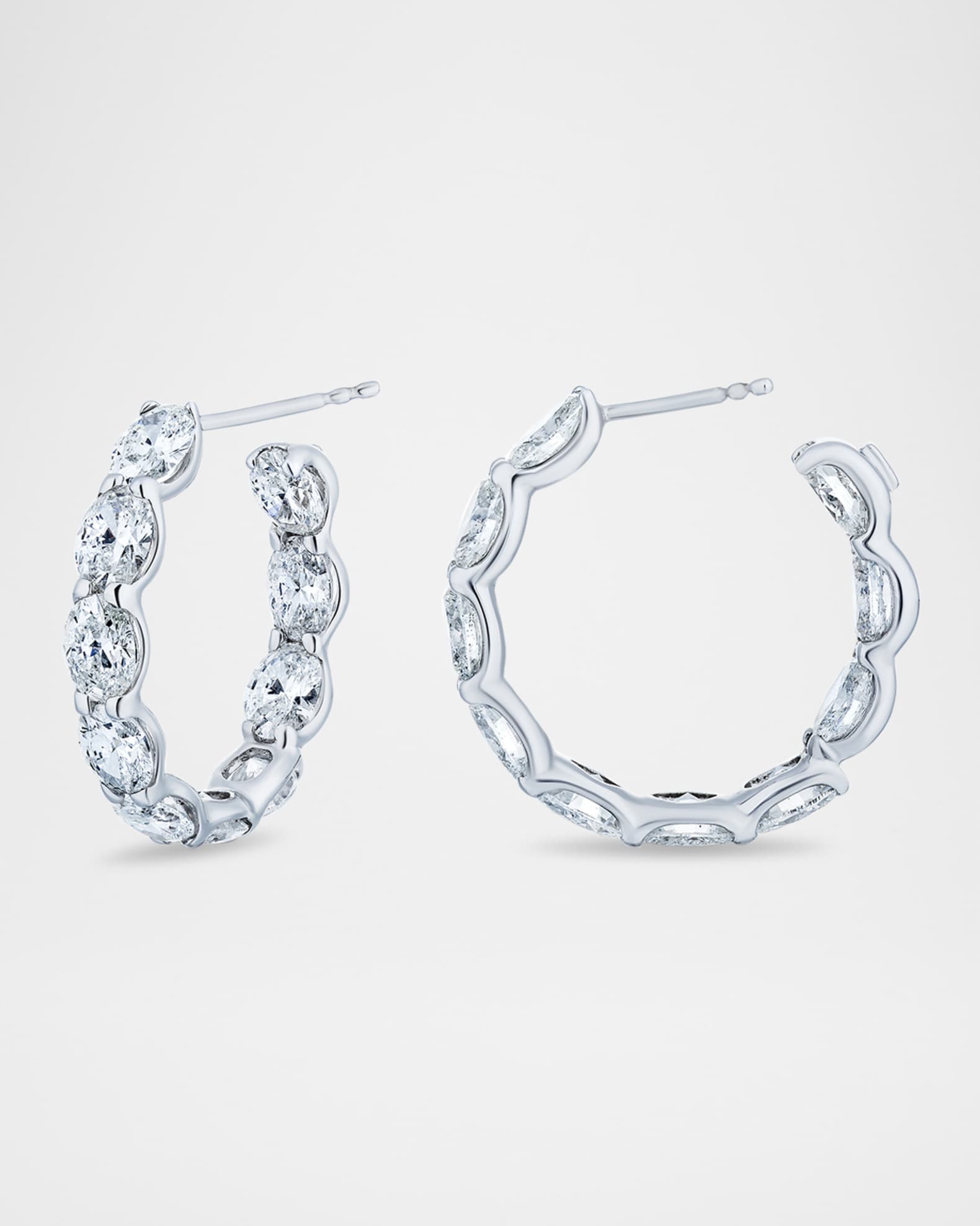 18K White Gold Oval Diamond Hoop Earrings 8.40tcw