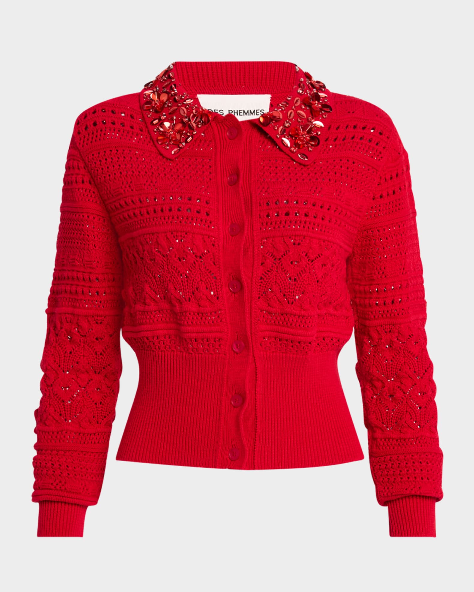Embellished Open-Knit Cardigan 1