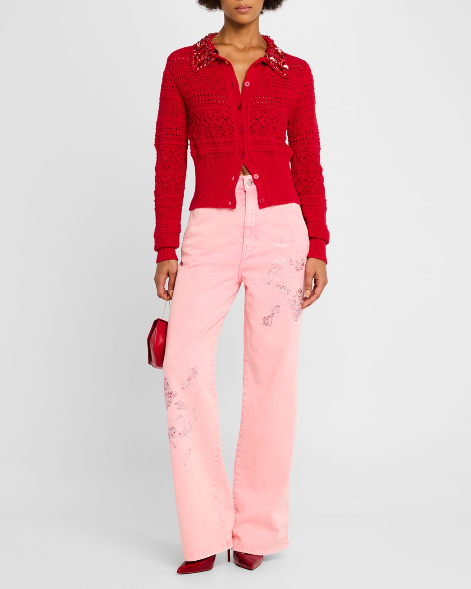 Embellished Open-Knit Cardigan 0
