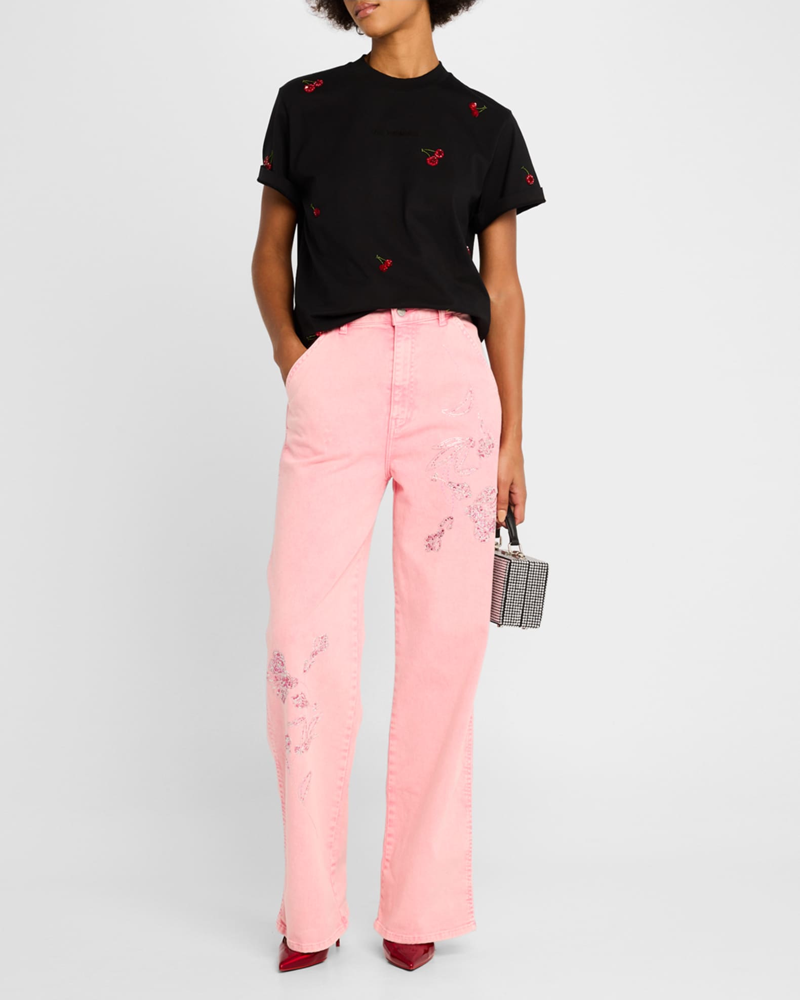 Cherry Embroidered Crewneck T-Shirt 1