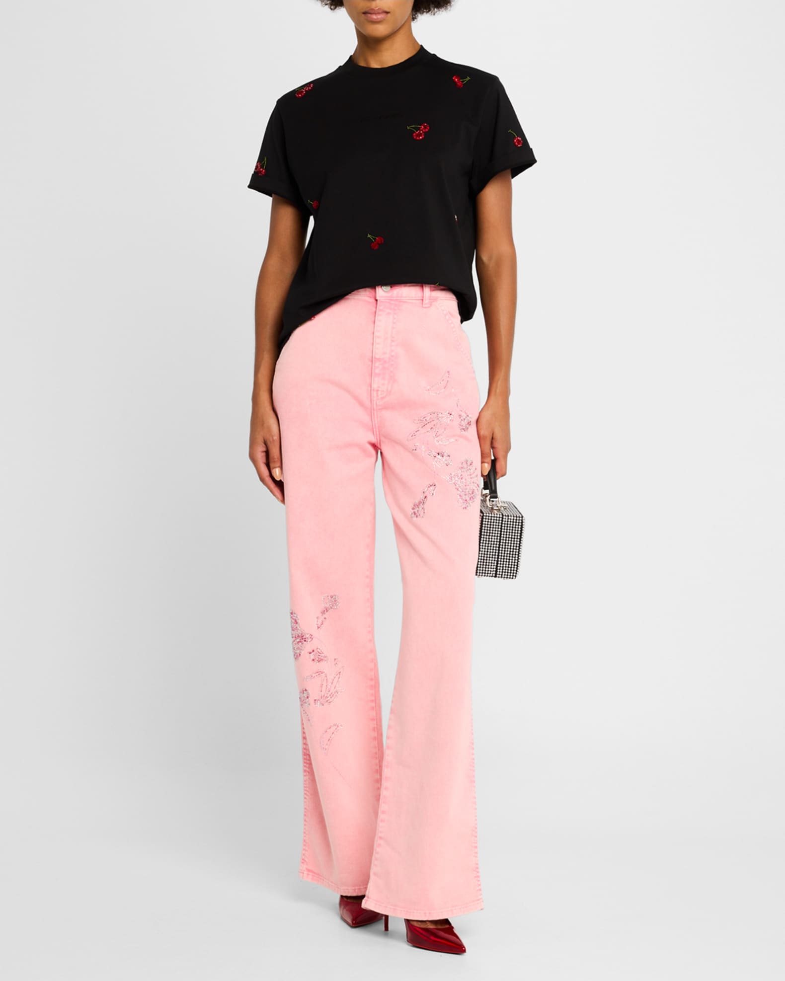 Floral Crystal High-Rise Jeans  1