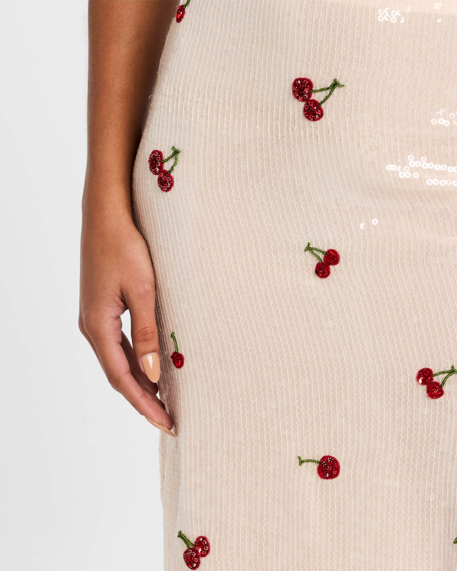 【関税込み】DES PHEMMES SKIRT WITH CHERRY EMBROIDERY Des Phemmes Cherry Sequined Midi Skirt | Neiman Marcus
