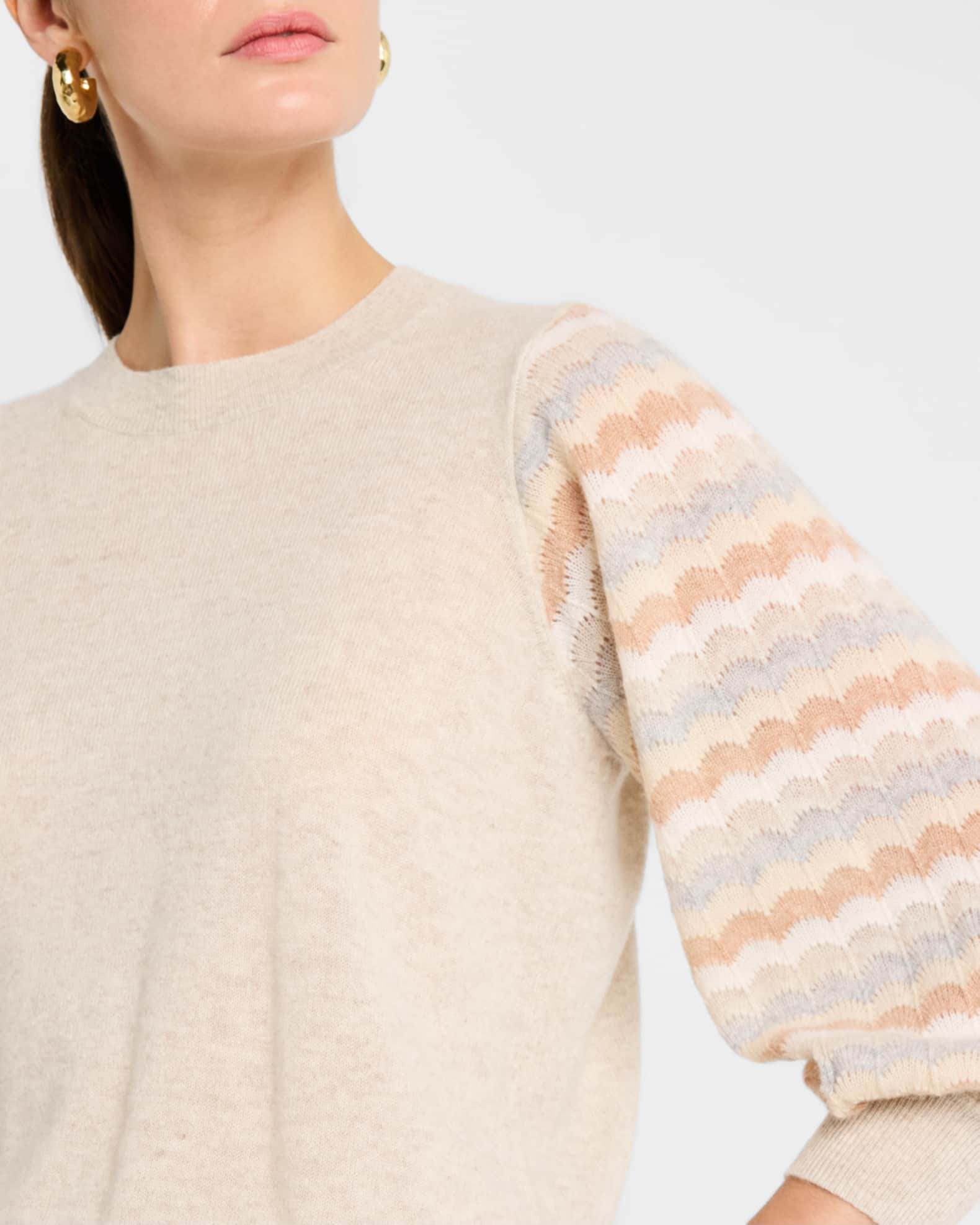 Autumn Cashmere Striped Puff Sleeve Cashmere Sweater Neiman Marcus