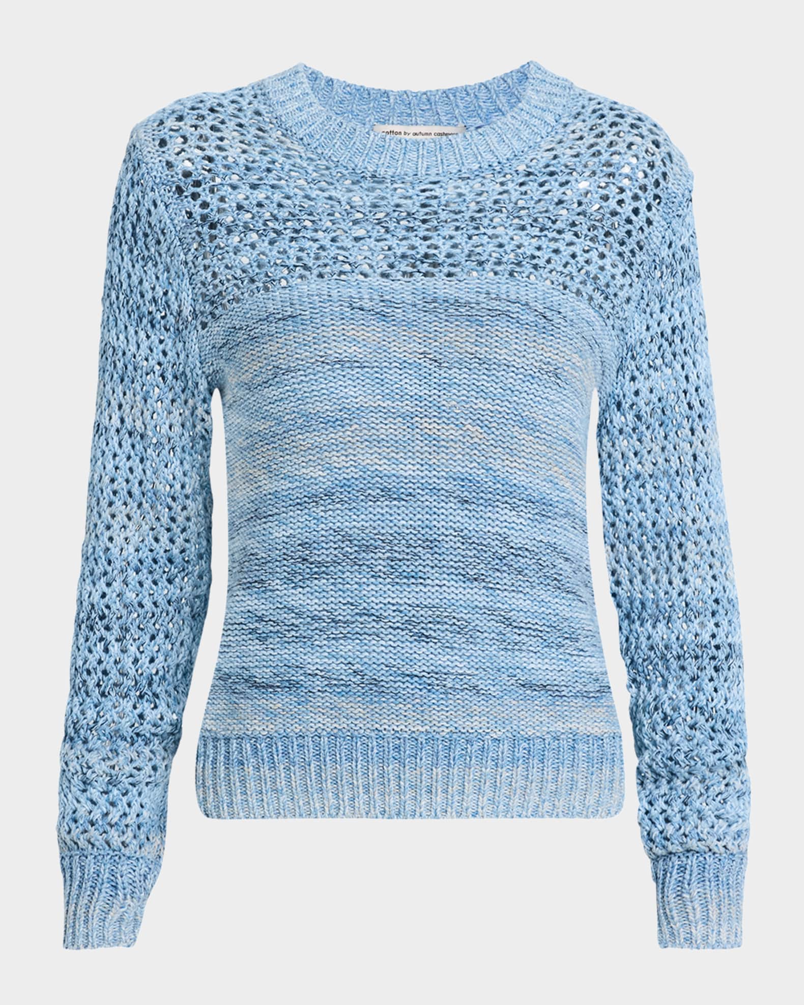 Autumn Cashmere Marled Mesh Stitch Cotton Crewneck Sweater Neiman Marcus