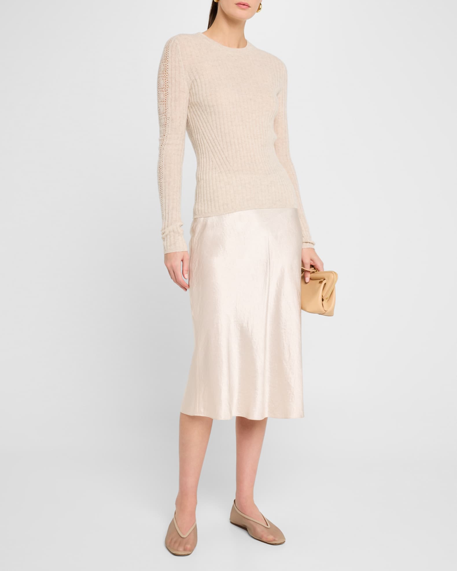 Crewneck Crochet-Insert Cashmere Sweater 1