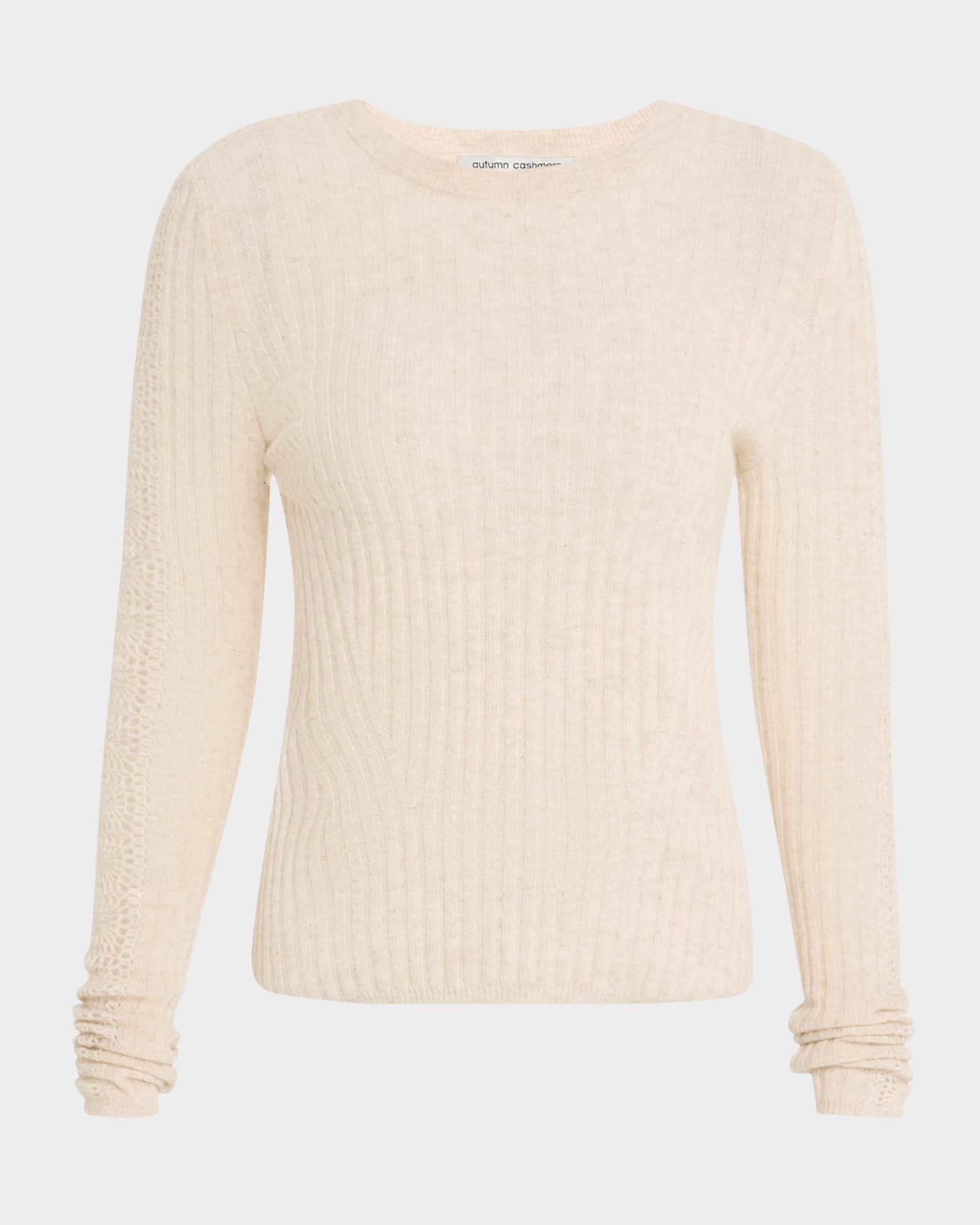 Crewneck Crochet-Insert Cashmere Sweater 0