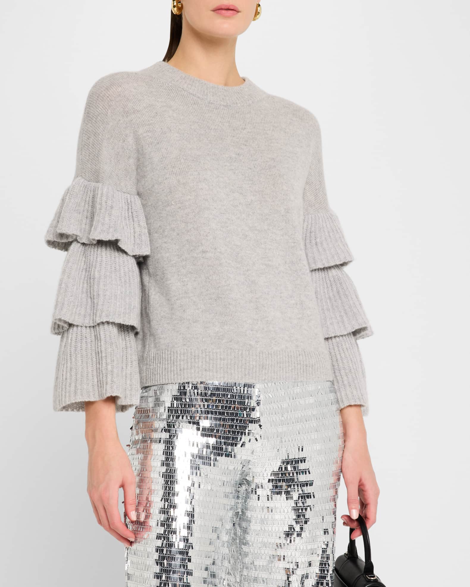 Tiered Sleeve Crewneck Cashmere Sweater