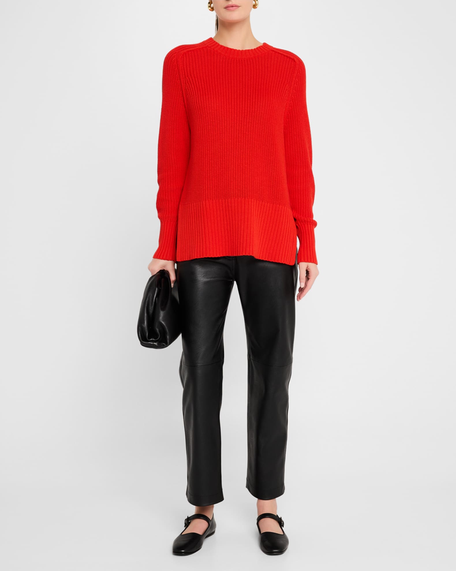 Saddle-Sleeve Cotton Crewneck Sweater 1