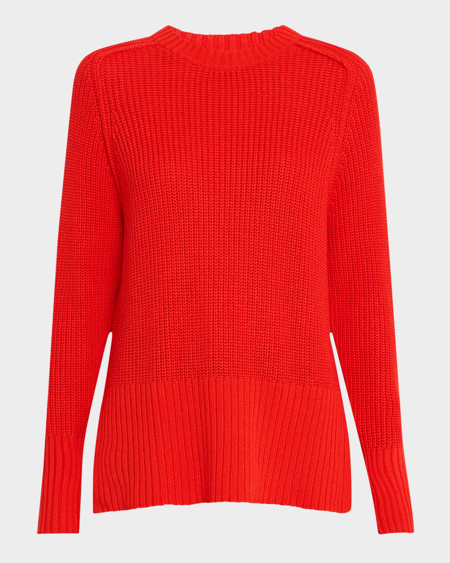 Saddle-Sleeve Cotton Crewneck Sweater 0