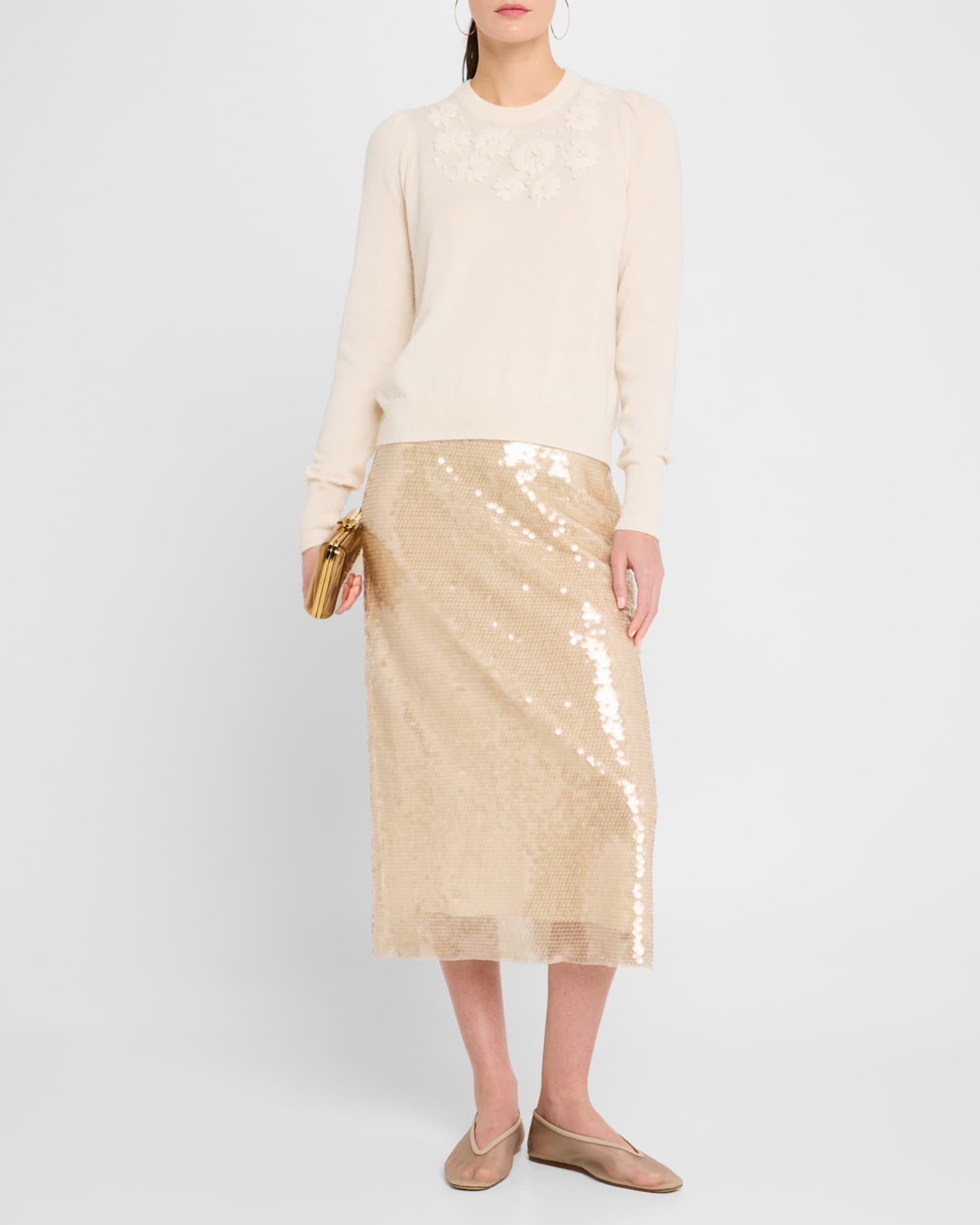 Floral-Embroidered Cashmere Crewneck Sweater 1