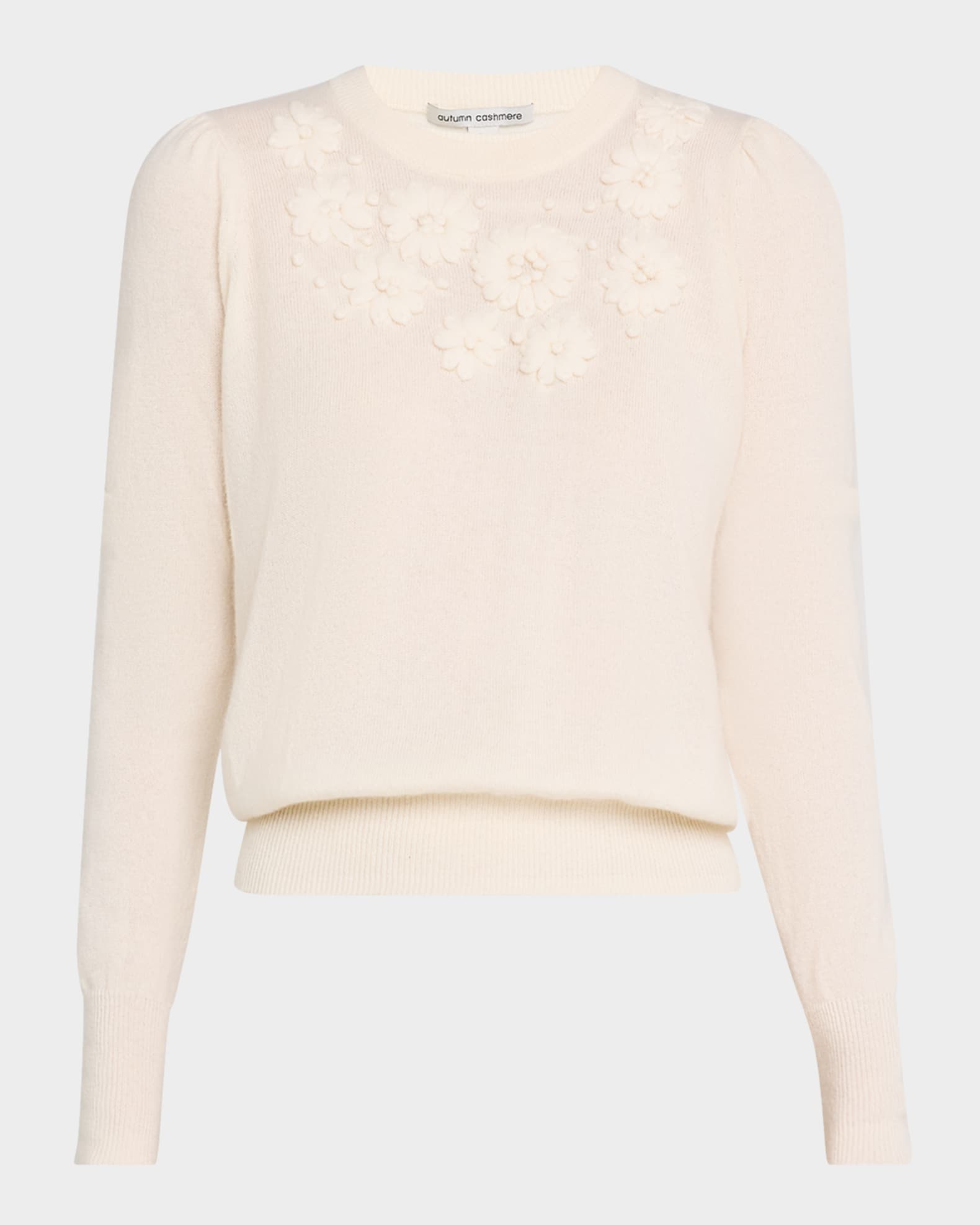 Floral-Embroidered Cashmere Crewneck Sweater 0