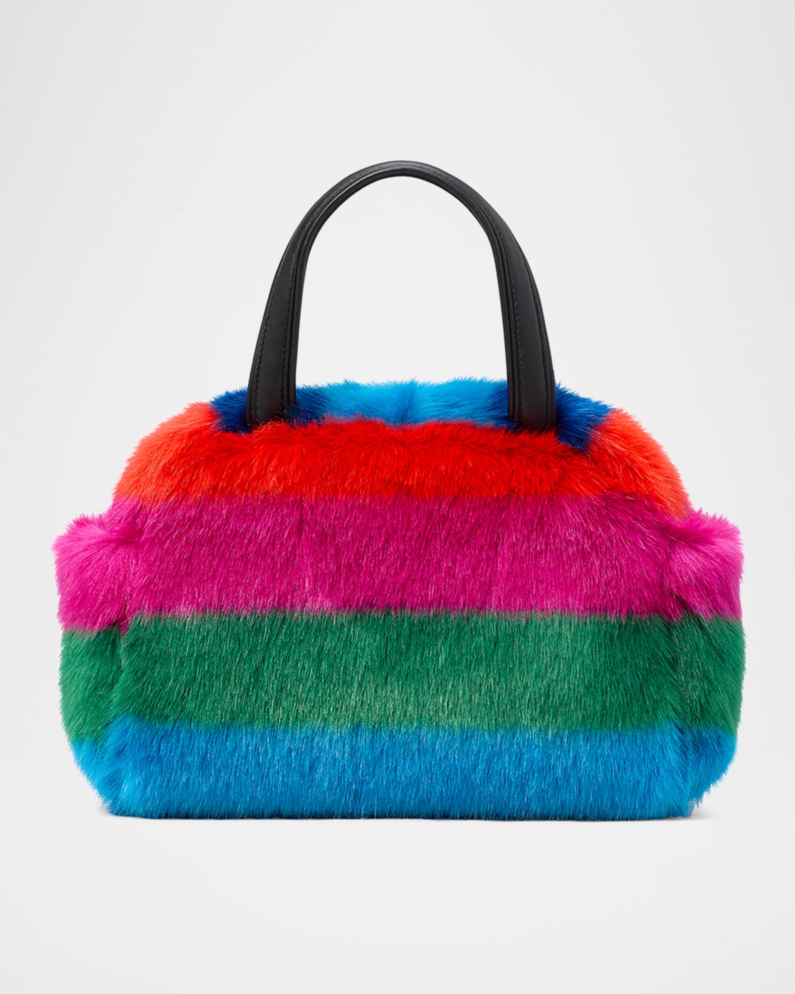 kate spade new york striped puff faux fur top handle bag Neiman Marcus