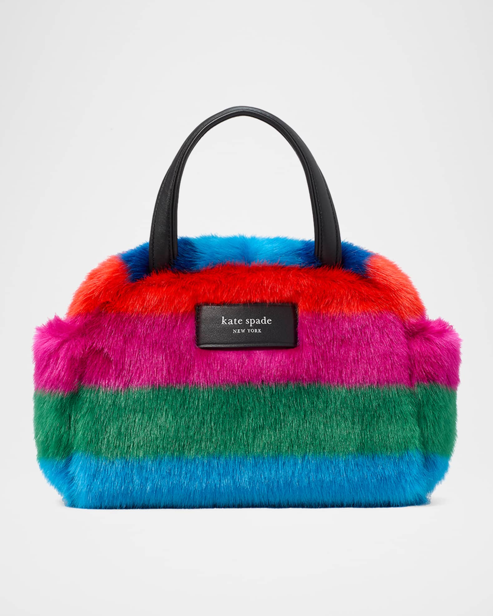 kate spade new york striped puff faux fur top handle bag Neiman Marcus
