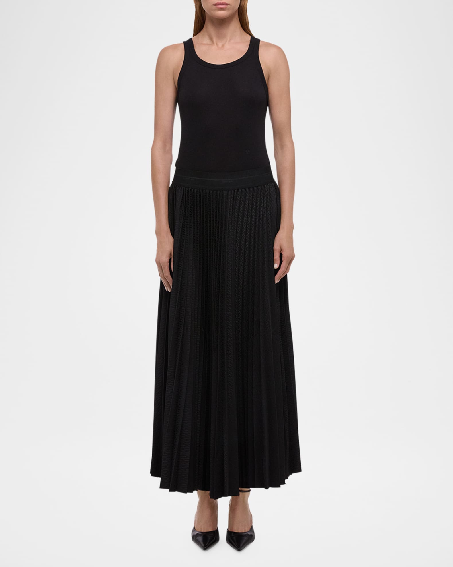 Logo Waistband Pleated Maxi Skirt 1
