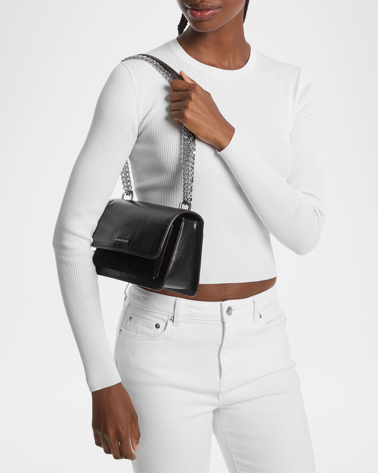 Michael Kors Crinkled Leather Shoulder Bag Black