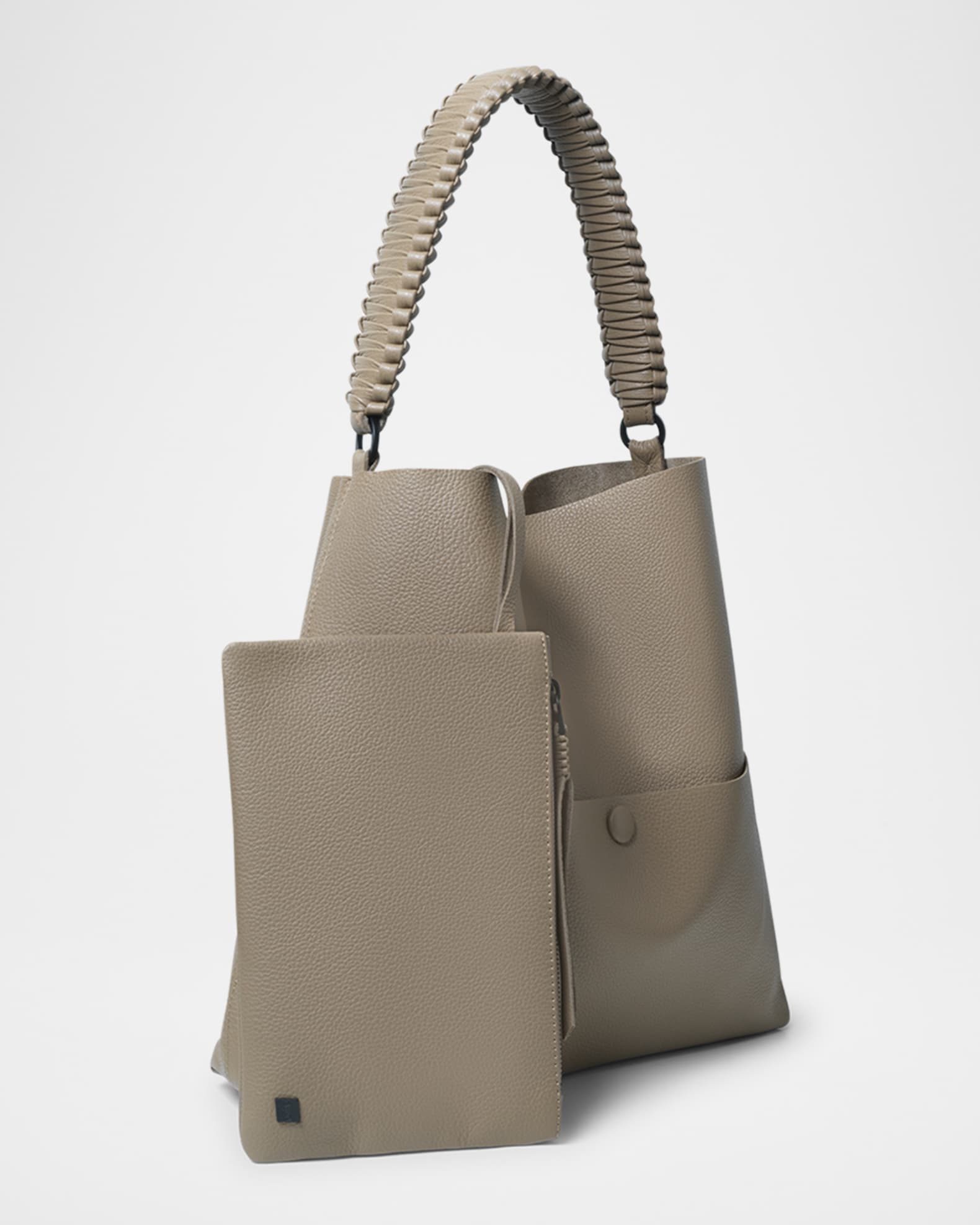 Medium Slim Grained Leather Tote Bag 1