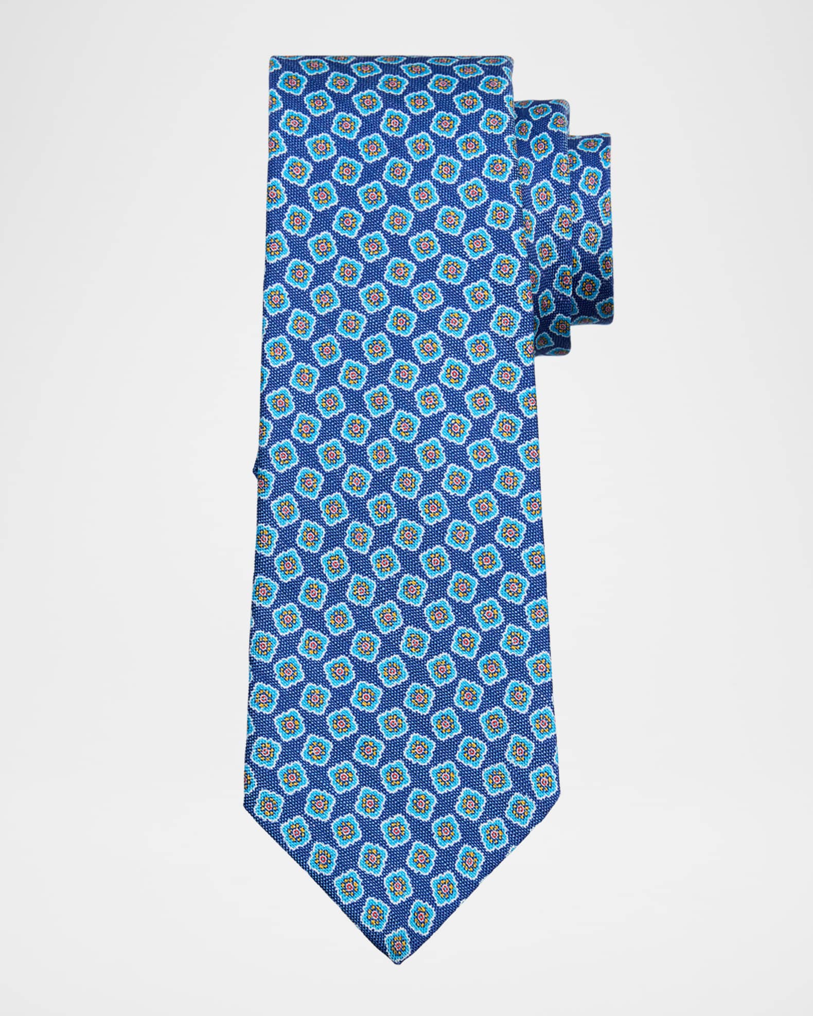 Men's Micro-Medallion Linen and Silk Tie 0